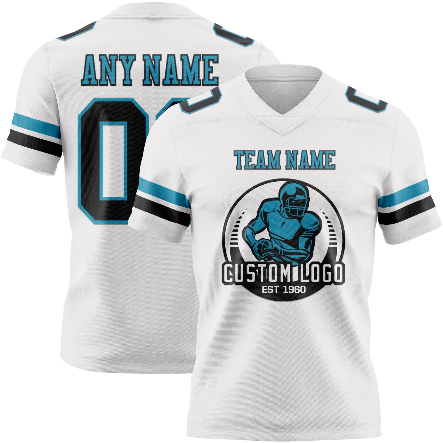 Custom White Black-Panther Blue Authentic Football Jersey - Image 2