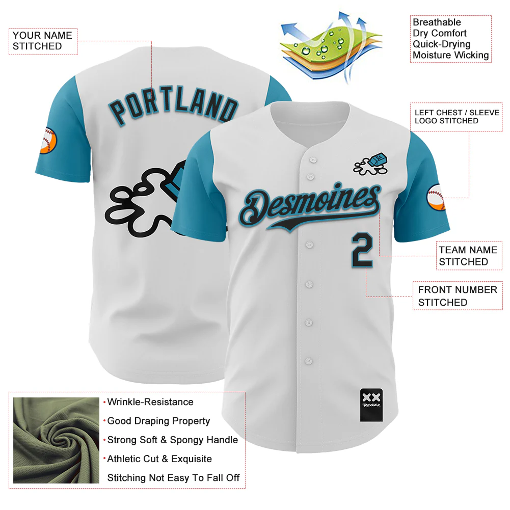 Custom White Black-Panther Blue 3D Revzzz Never Cry Over Authentic Baseball Jersey - Image 3