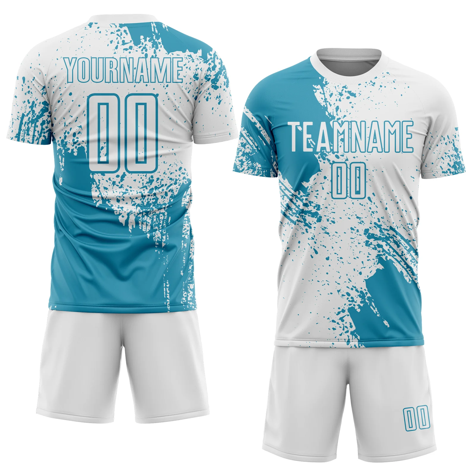 Custom White Panther Blue Abstract Brush Stroke Sports Sublimation Soccer Uniform Jersey - Image 2