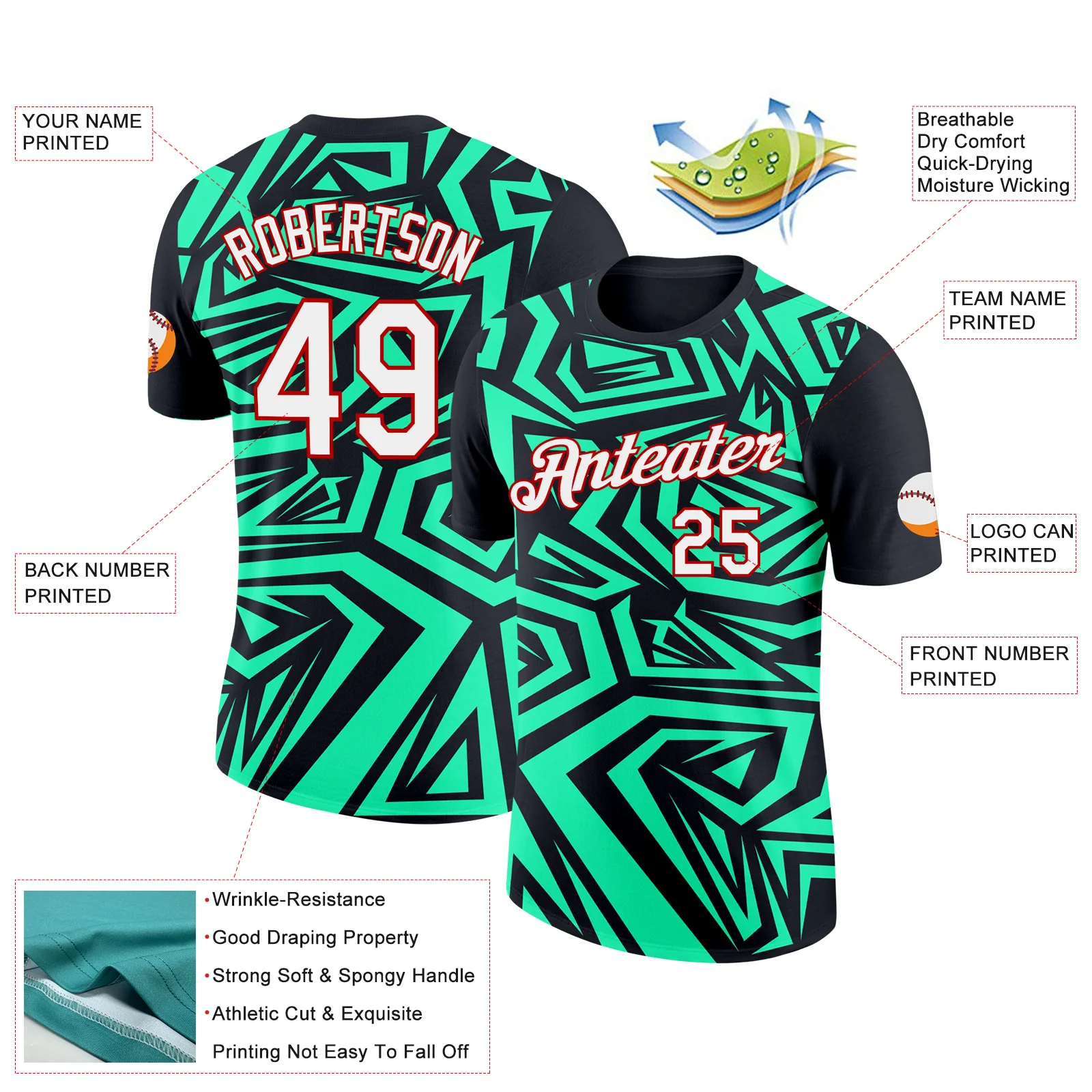 Custom Black Pea Green-Red 3D Esports Performance T-Shirt - Image 2