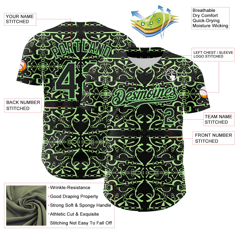 Custom Black Pea Green 3D KYLMAX HUBTUHAN Authentic Baseball Jersey - Image 3
