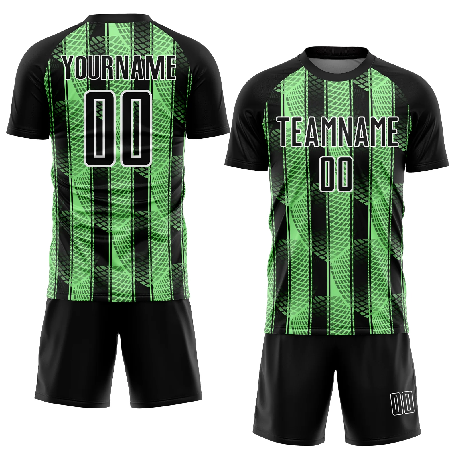 Custom Black Pea Green-White Abstract Network Sublimation Soccer Uniform Jersey - Image 2