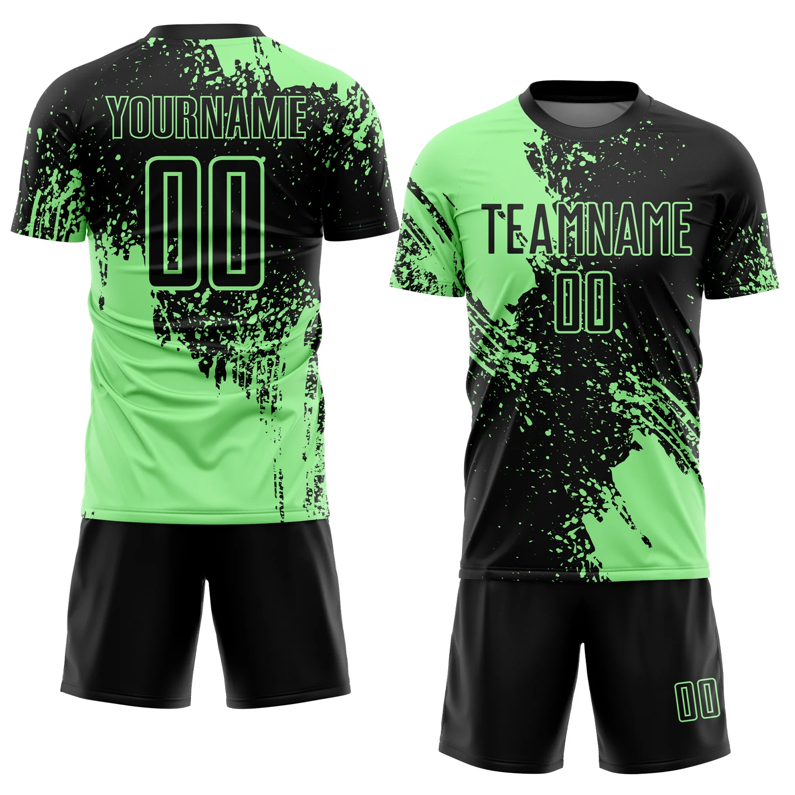 Custom Black Pea Green Abstract Brush Stroke Sports Sublimation Soccer Uniform Jersey - Image 2