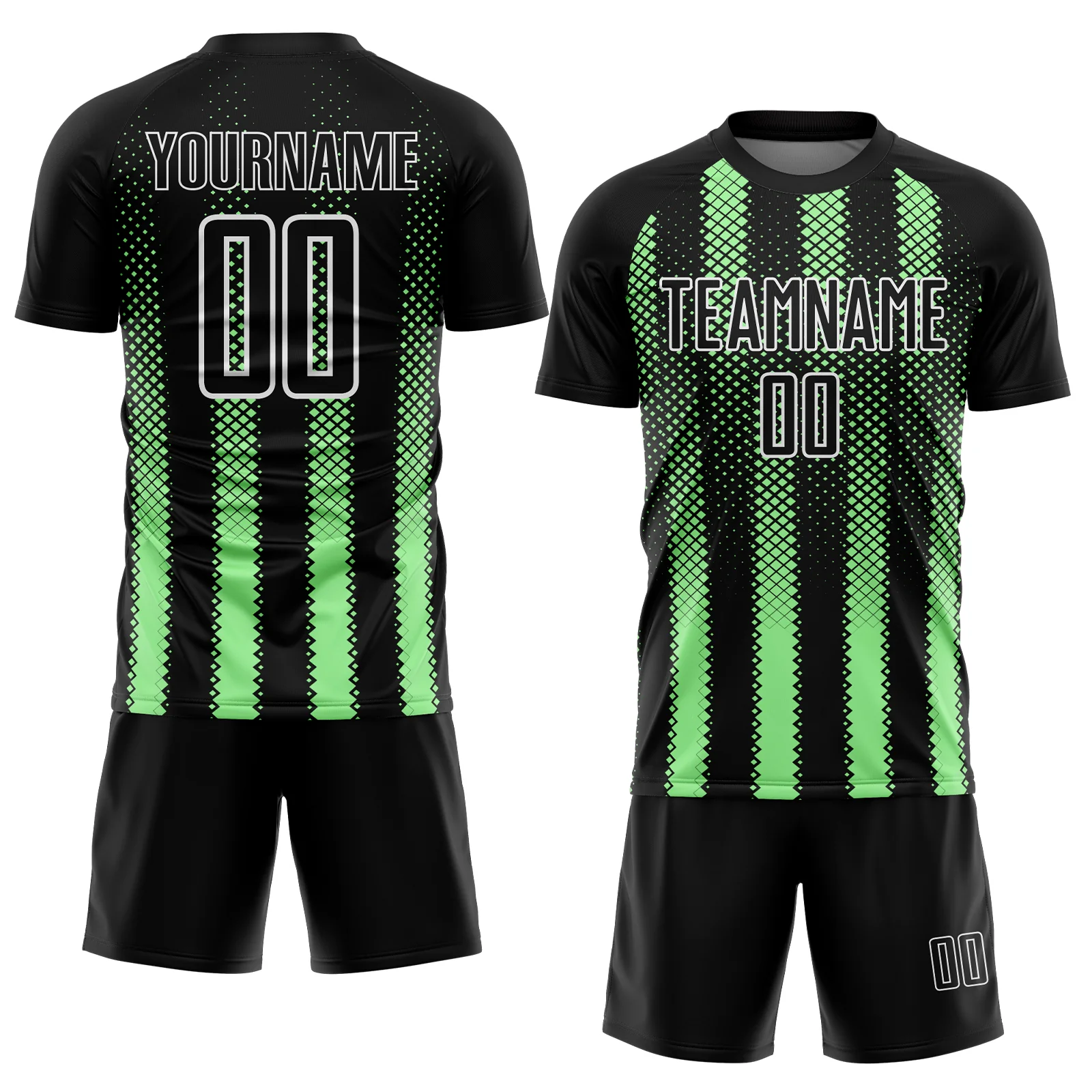 Custom Black Pea Green-White Geometric Shape Sublimation Soccer Uniform Jersey - Image 2