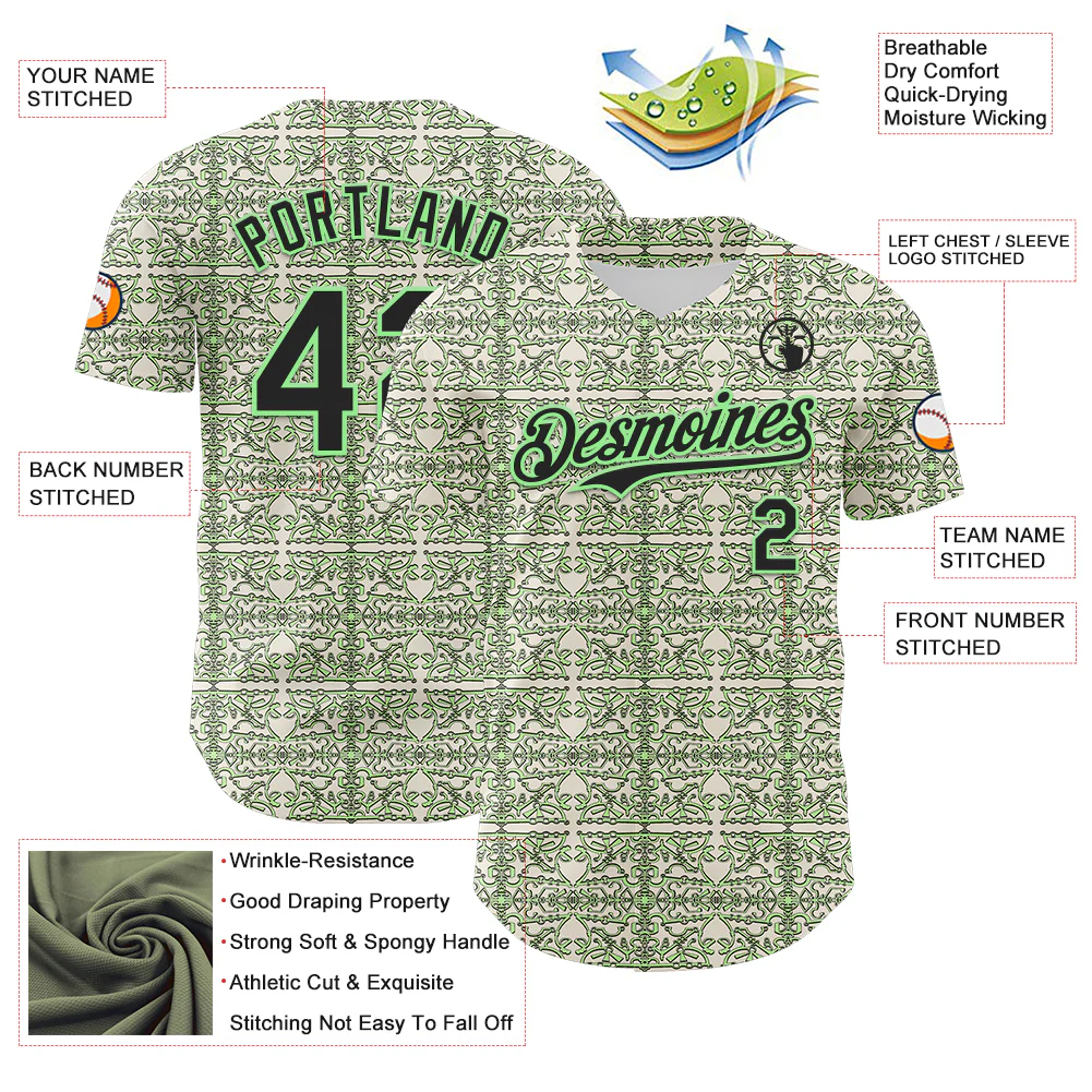 Custom Cream Black-Pea Green 3D KYLMAX HUBTUHAN Authentic Baseball Jersey - Image 3