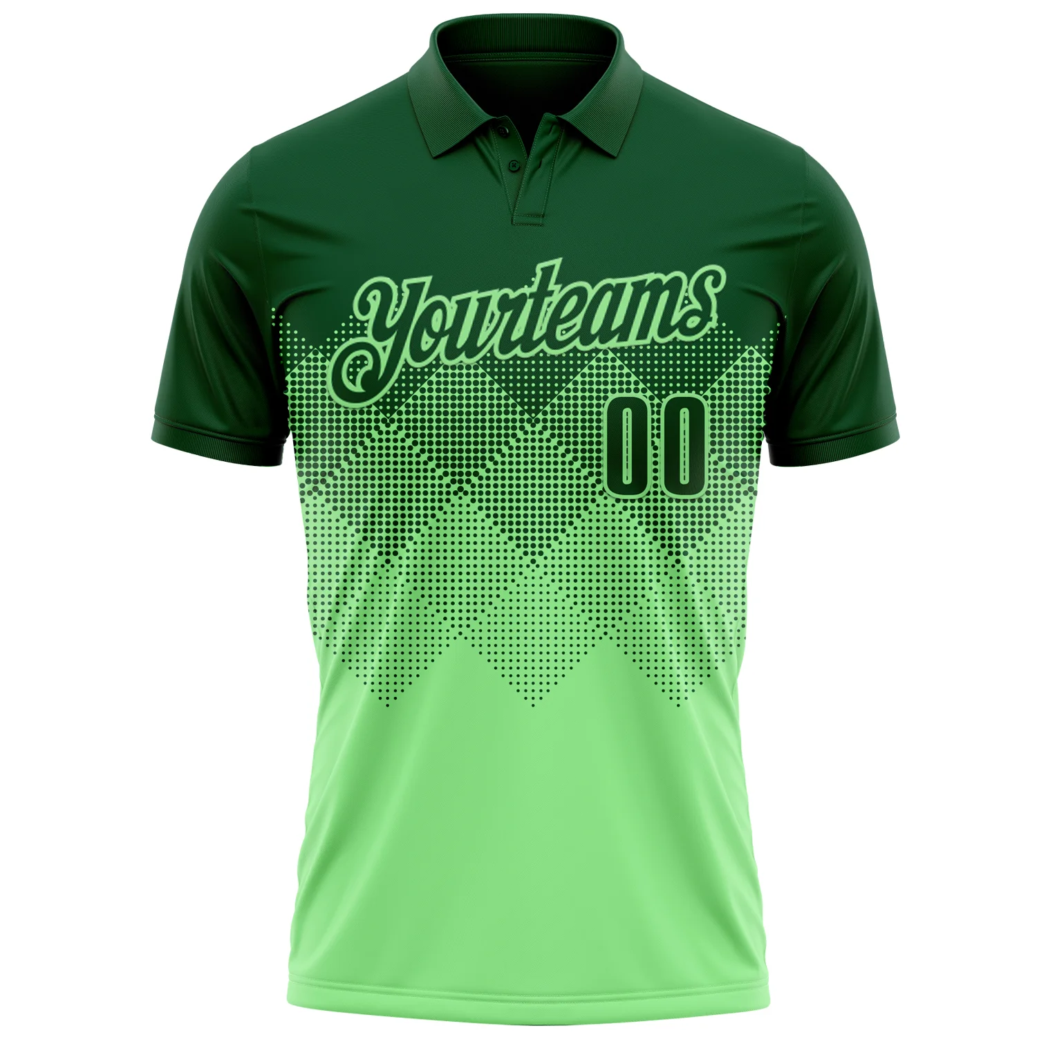 Custom Green Pea Green 3D Pattern Design Gradient Square Shape Performance Polo Shirt - Image 2
