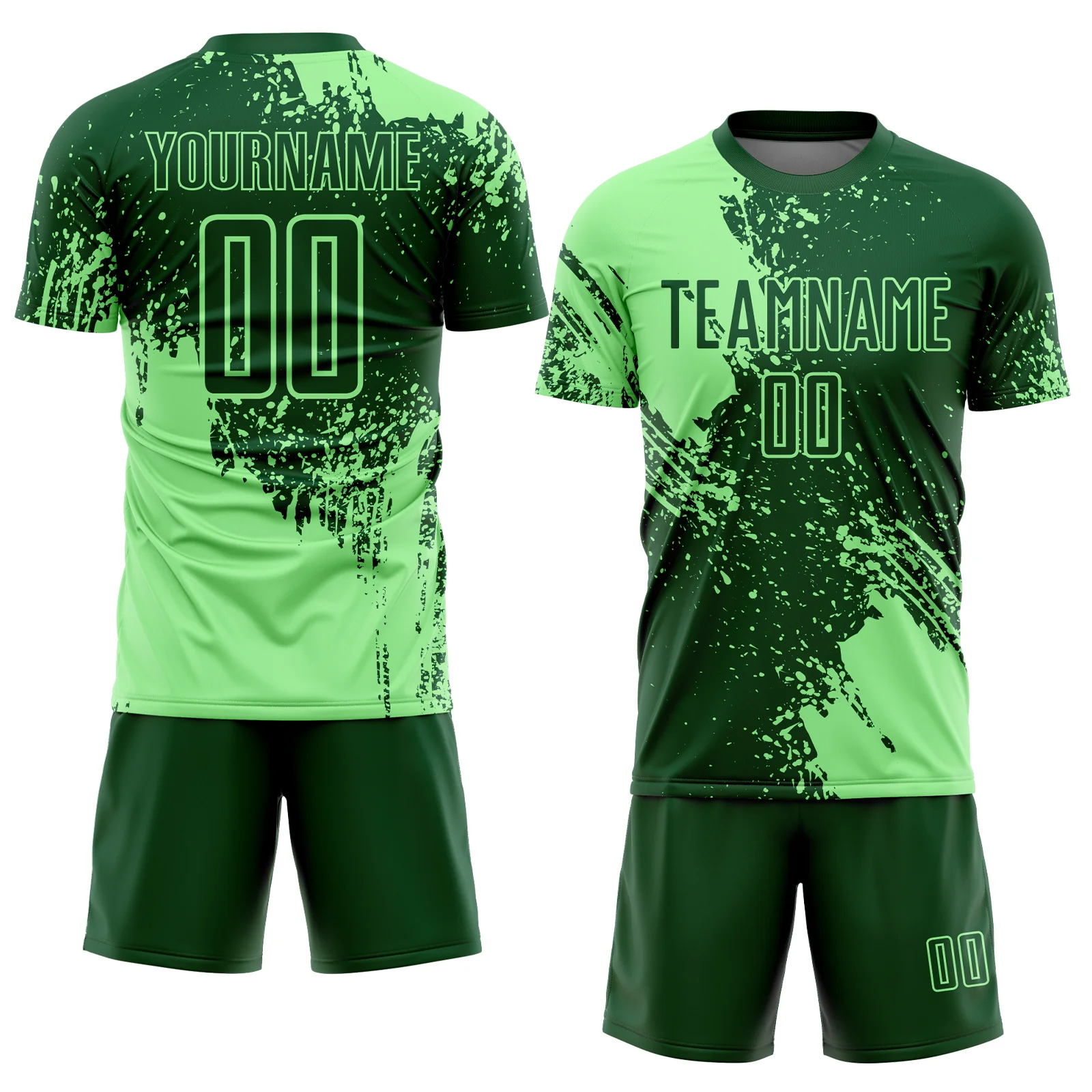 Custom Green Pea Green Abstract Brush Stroke Sports Sublimation Soccer Uniform Jersey - Image 2