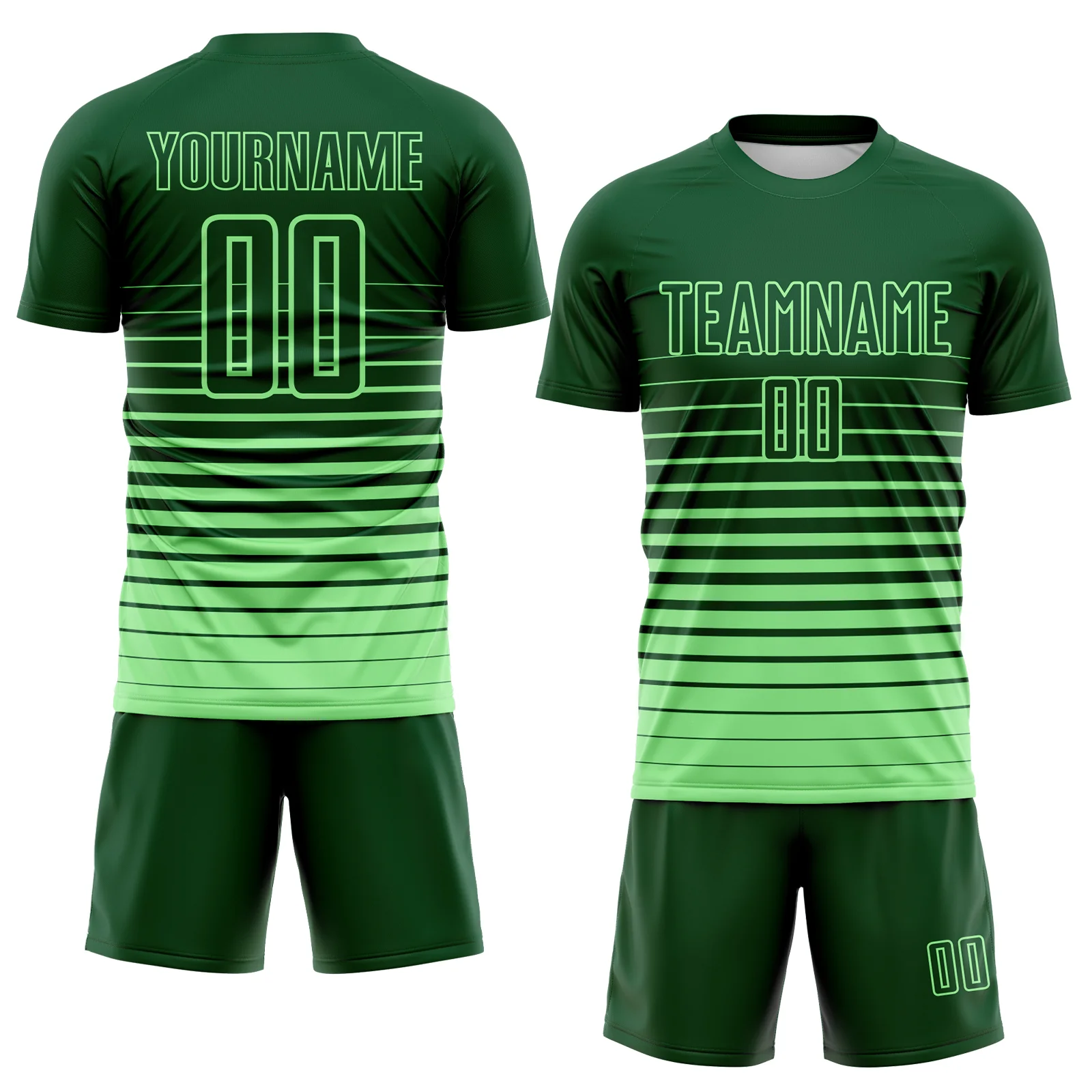 Custom Green Pea Green Gradient Pinstripe Sublimation Soccer Uniform Jersey - Image 2