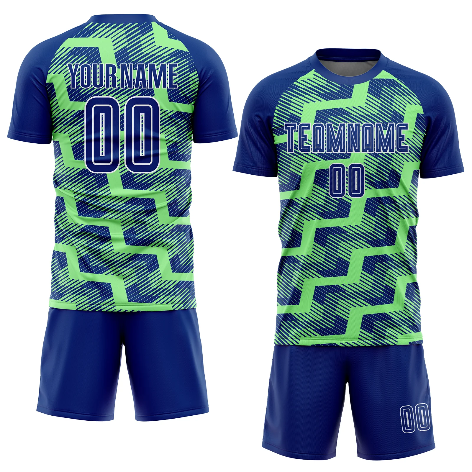 Custom Royal Pea Green-White Line Sublimation Soccer Uniform Jersey - Image 2