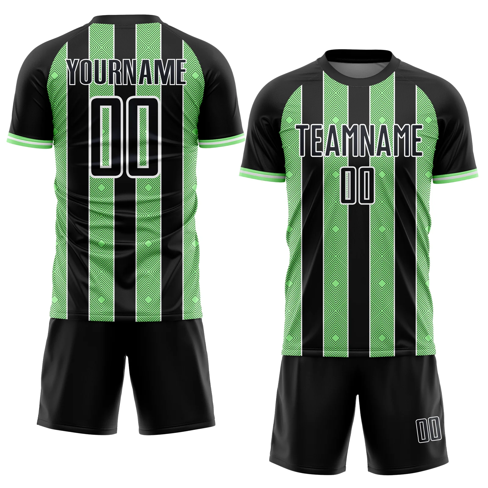 Custom Black Pea Green-White Pinstripe Line Sports Sublimation Soccer Uniform Jersey - Image 2