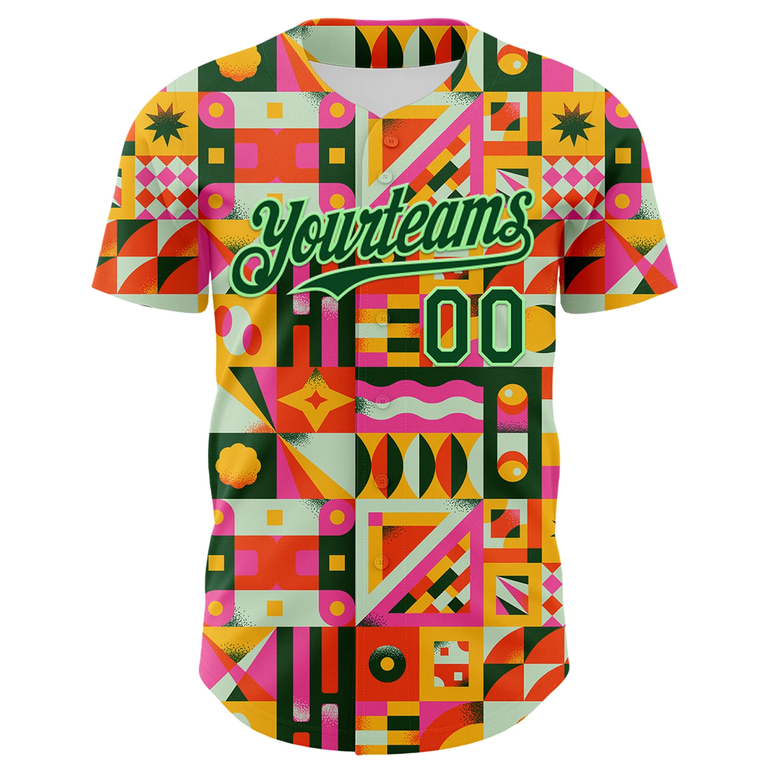 Custom Yellow Green-Pea Green 3D Ambartive Abstract Shapes Pattern Authentic Baseball Jersey - Image 2