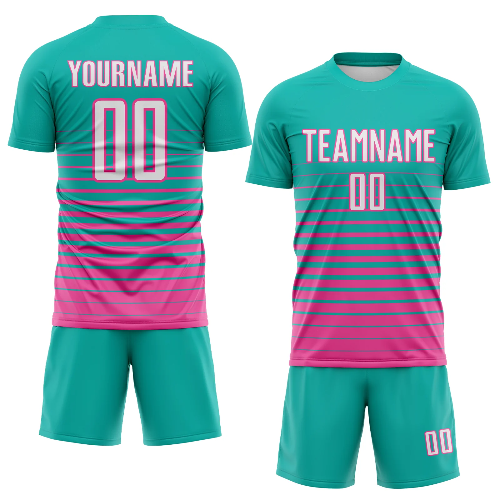 Custom Aqua White-Pink Gradient Pinstripe Sublimation Soccer Uniform Jersey - Image 2