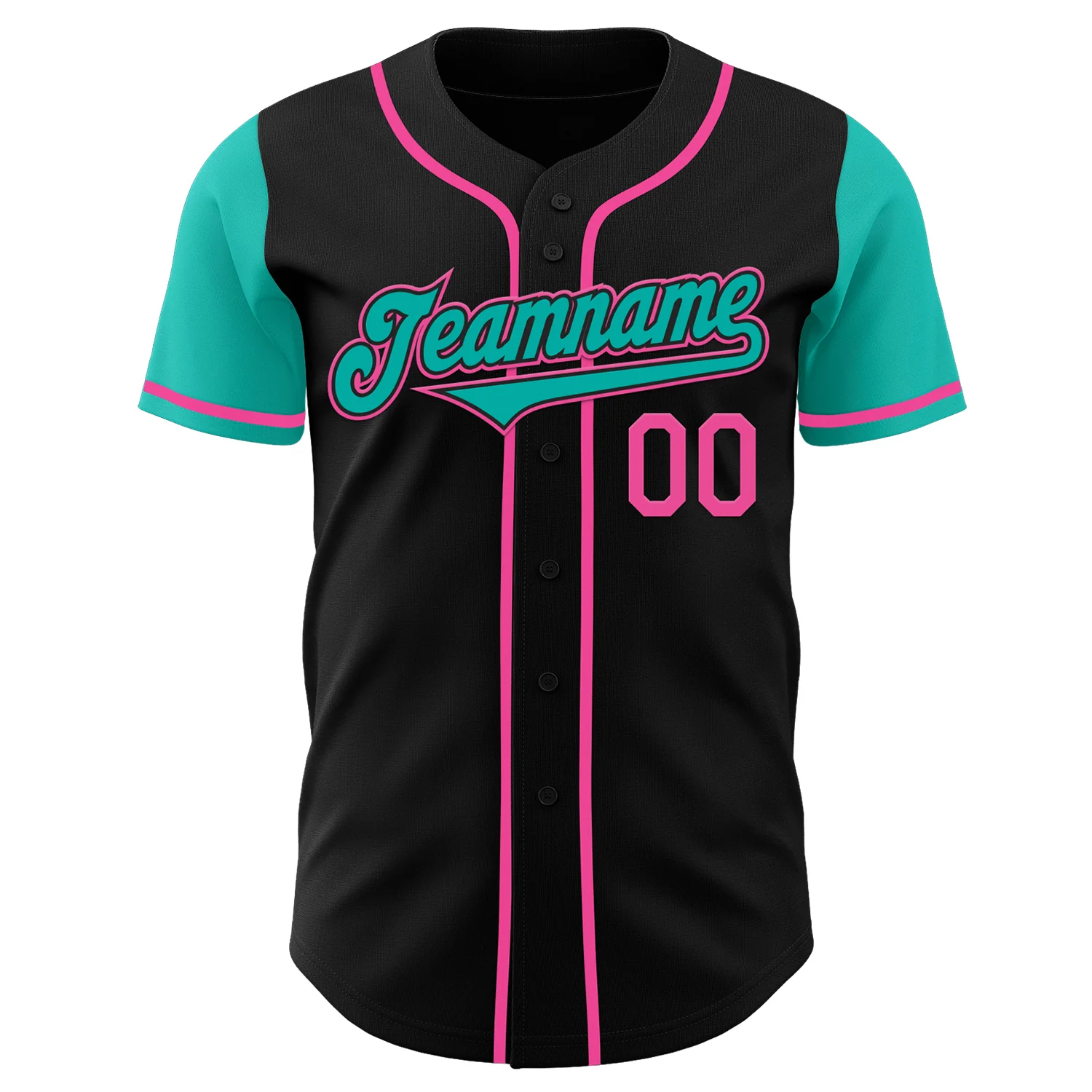 Custom Black Aqua-Pink Authentic Two Tone Baseball Jersey - Image 2