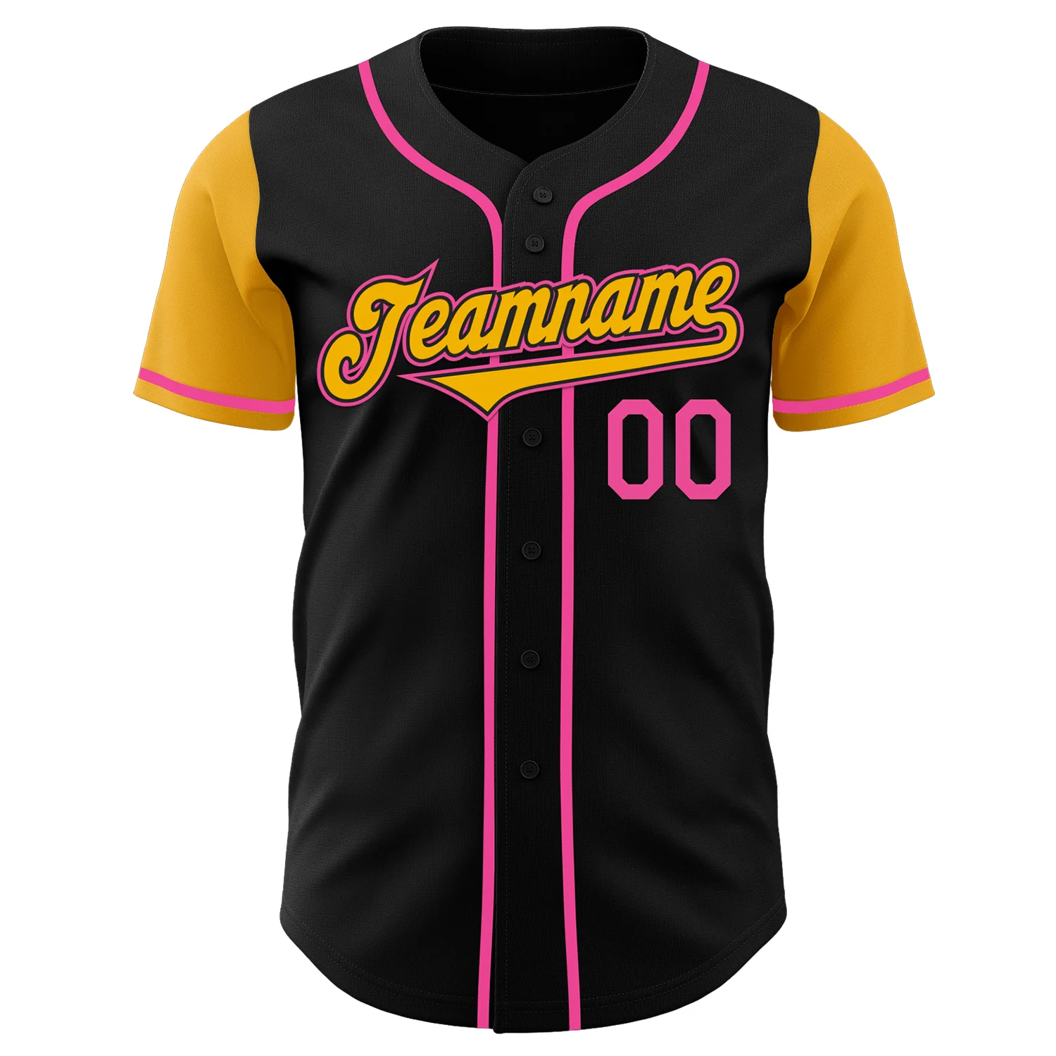 Custom Black Gold-Pink Authentic Two Tone Baseball Jersey - Image 2