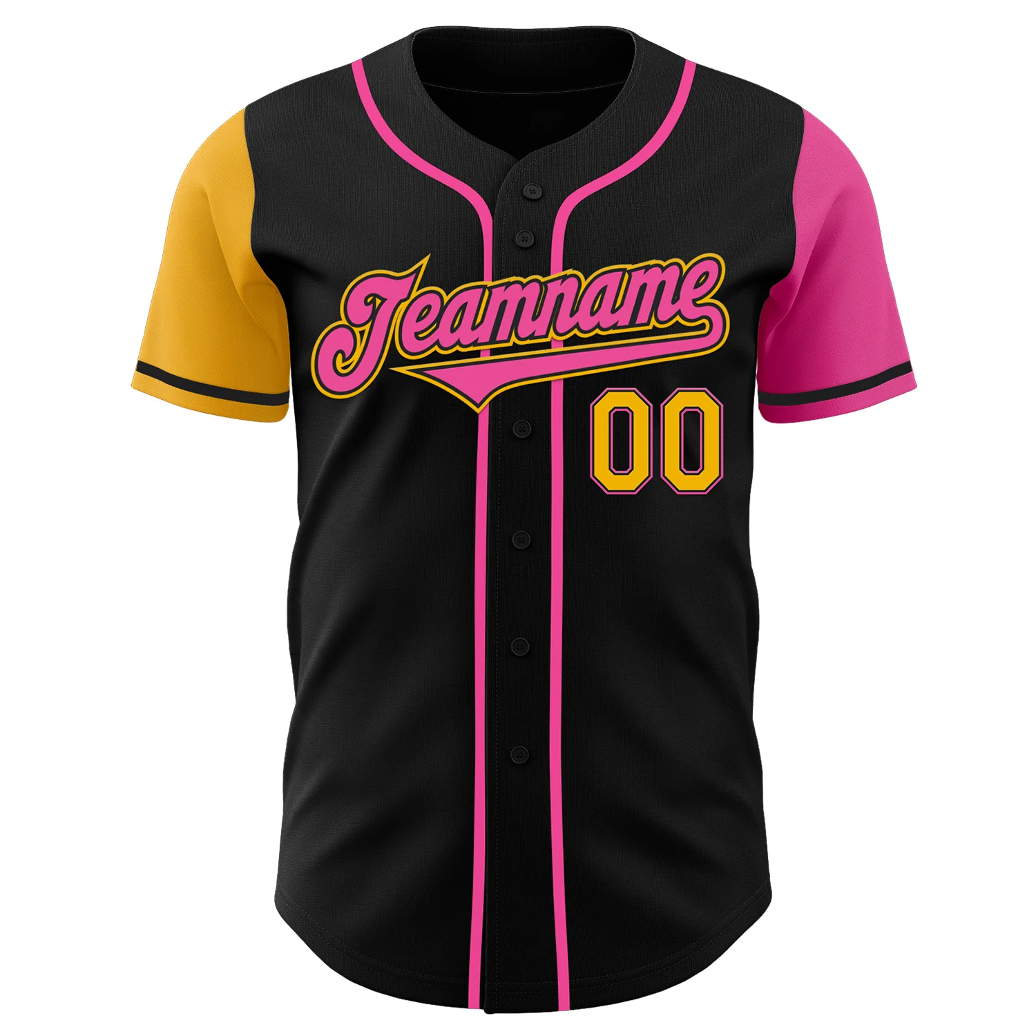 Custom Black Gold-Pink Authentic Two Tone Baseball Jersey - Image 2