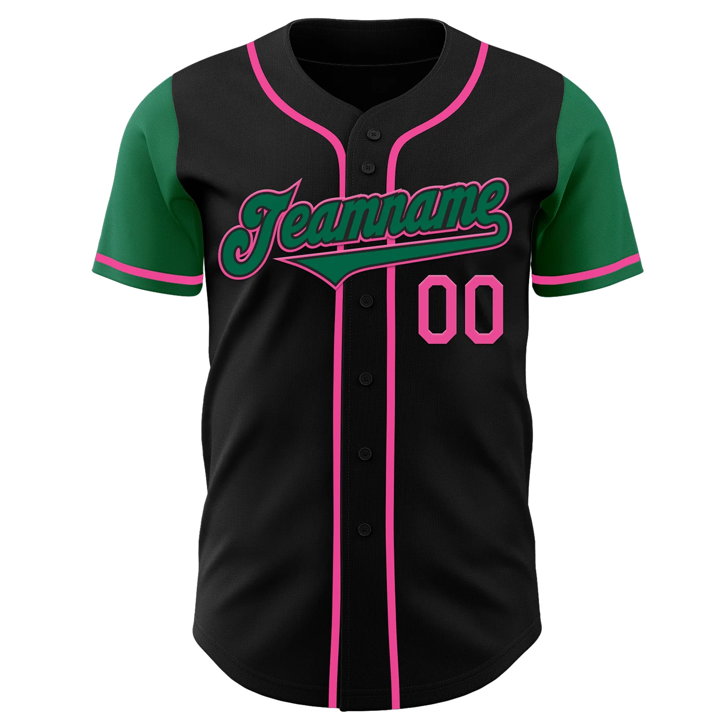 Custom Black Kelly Green-Pink Authentic Two Tone Baseball Jersey - Image 2