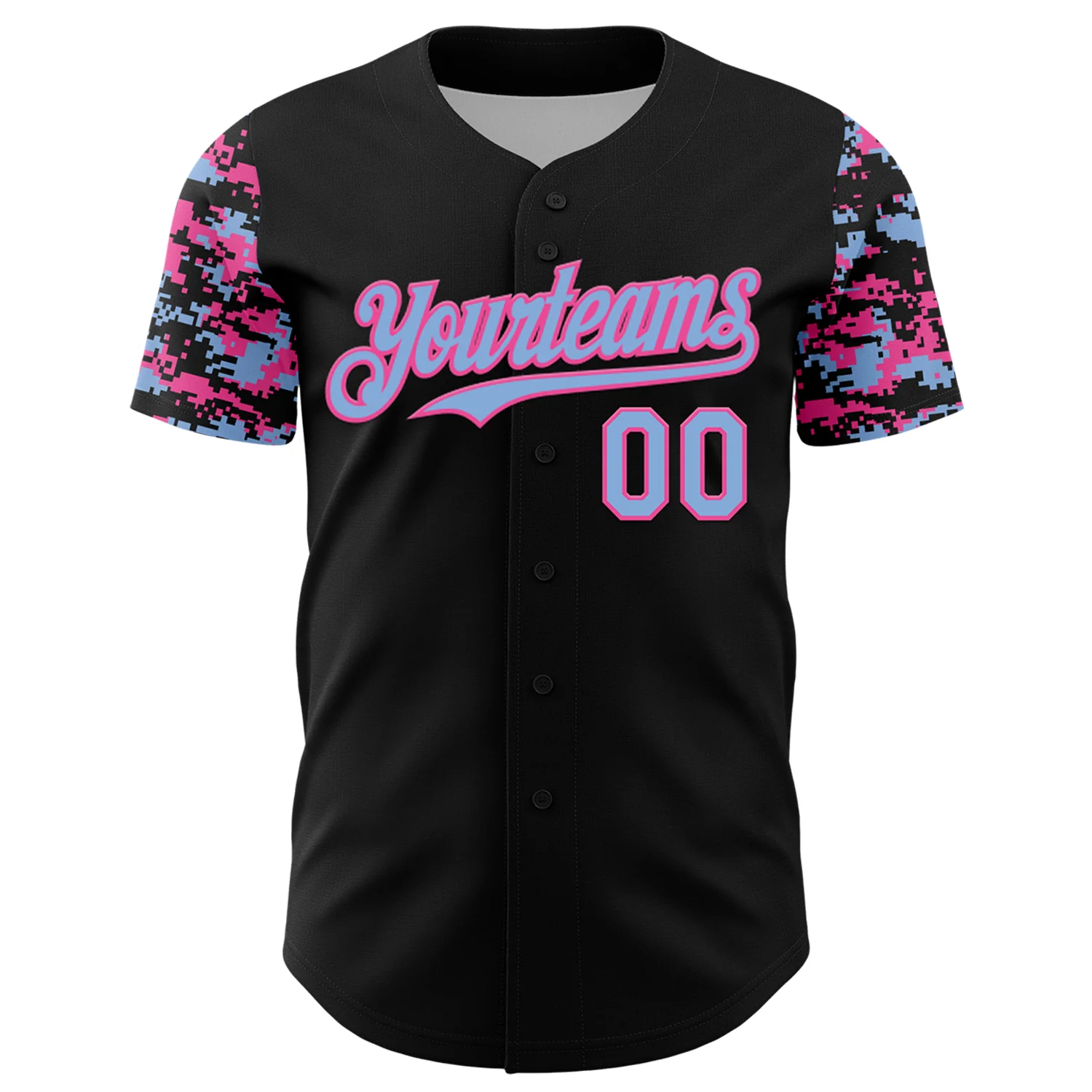 Custom Black Light Blue-Pink Digital Camo Two Tone Authentic Baseball Jersey - Image 2