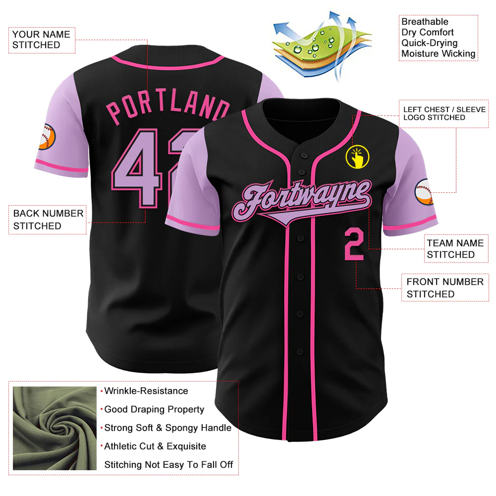Custom Black Light Purple-Pink Authentic Two Tone Baseball Jersey - Image 3