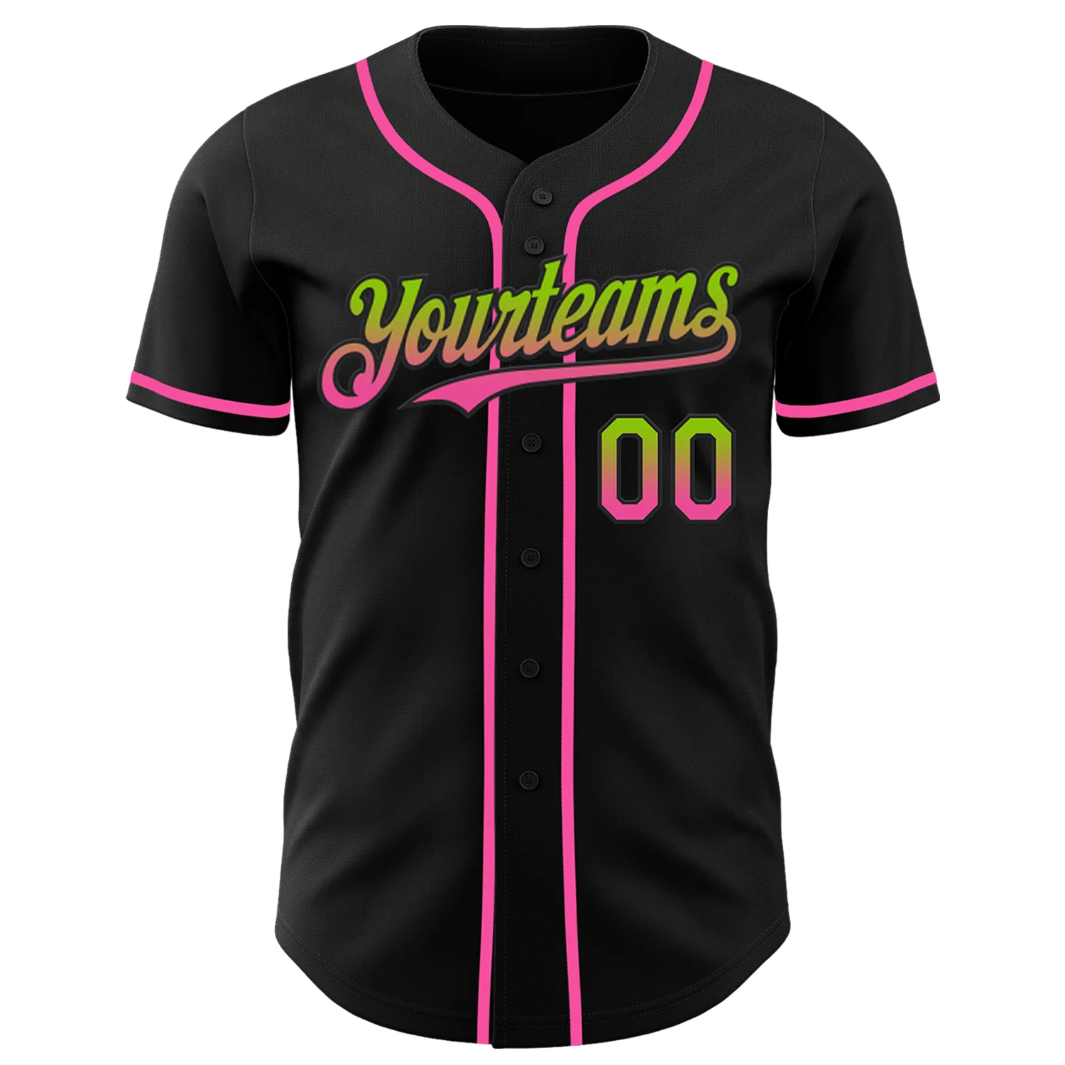 Custom Black Neon Green-Pink Authentic Fade Fashion Baseball Jersey - Image 2