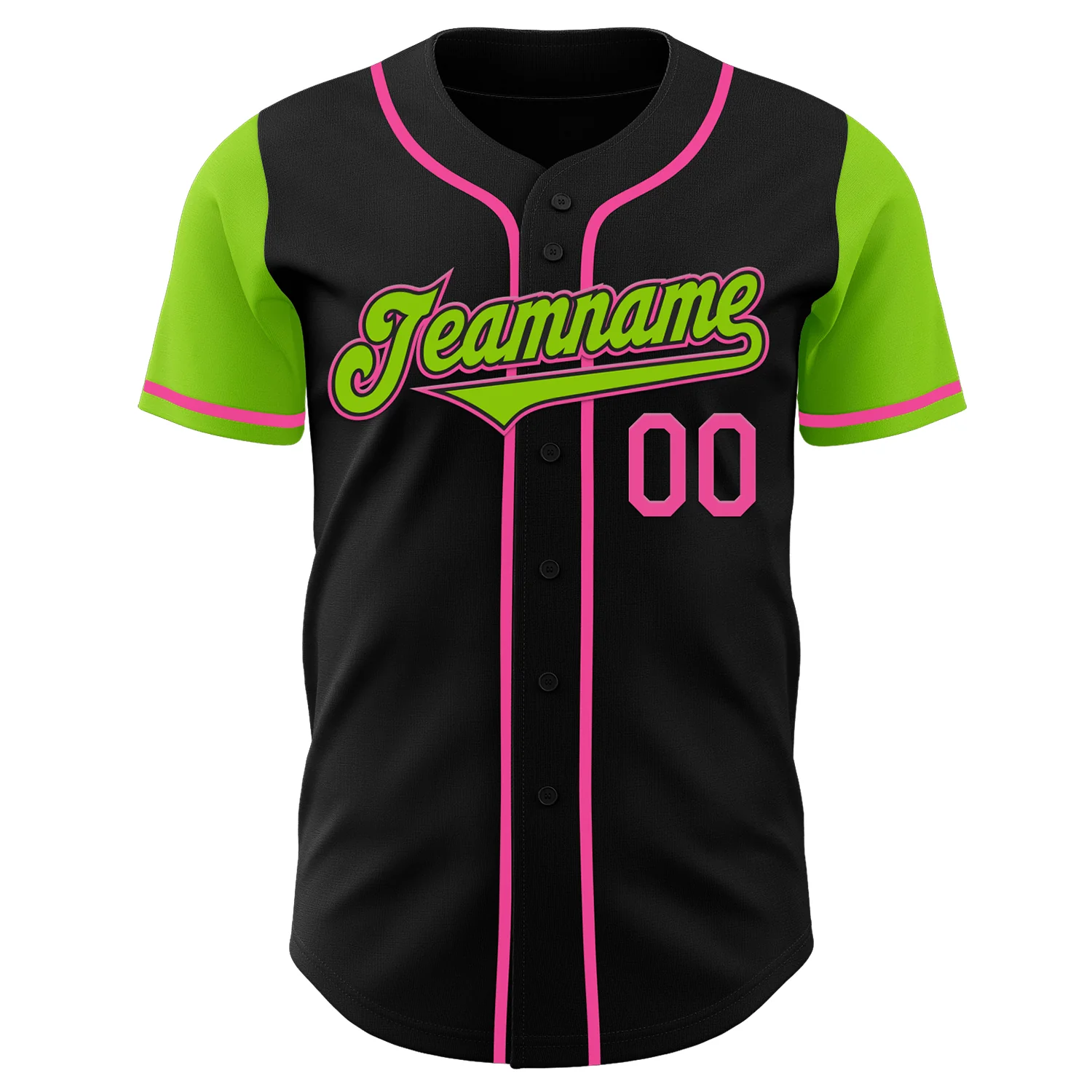 Custom Black Neon Green-Pink Authentic Two Tone Baseball Jersey - Image 2