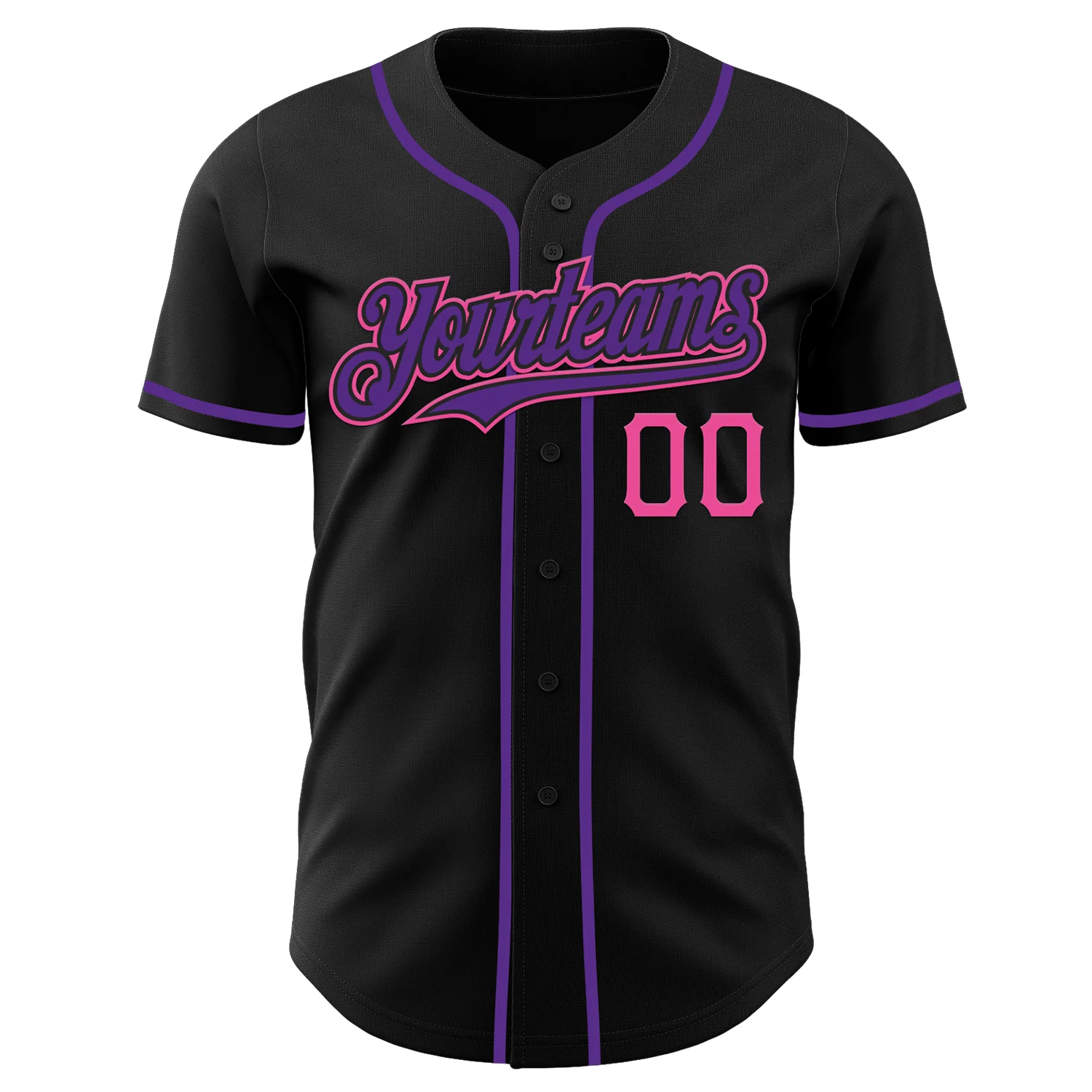 Custom Black Purple-Pink Authentic Baseball Jersey - Image 2