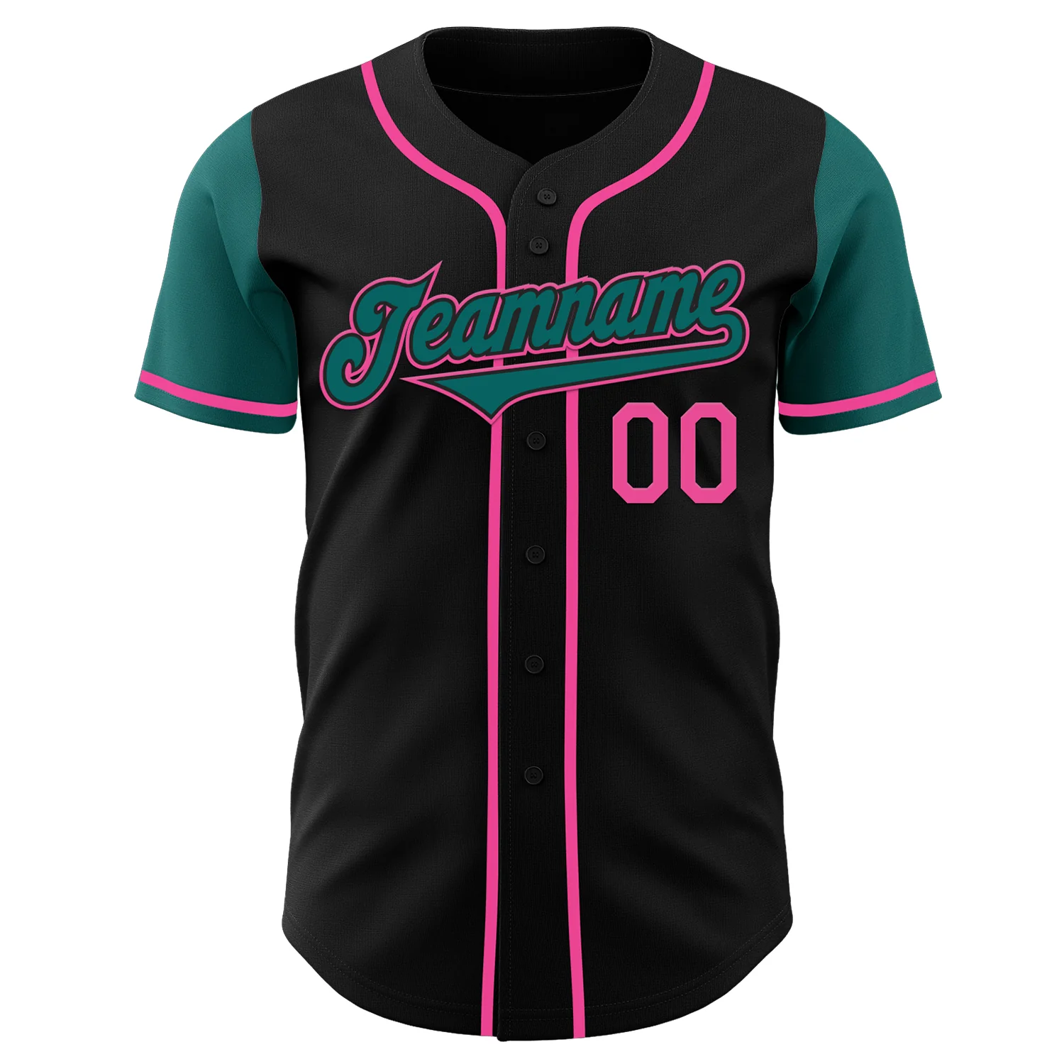 Custom Black Teal-Pink Authentic Two Tone Baseball Jersey - Image 2