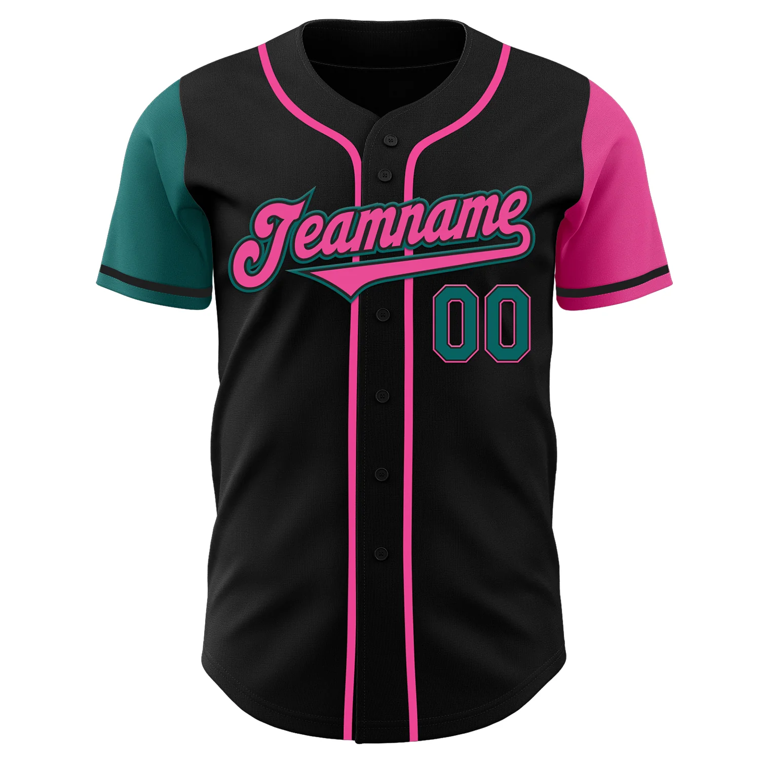 Custom Black Teal-Pink Authentic Two Tone Baseball Jersey - Image 2
