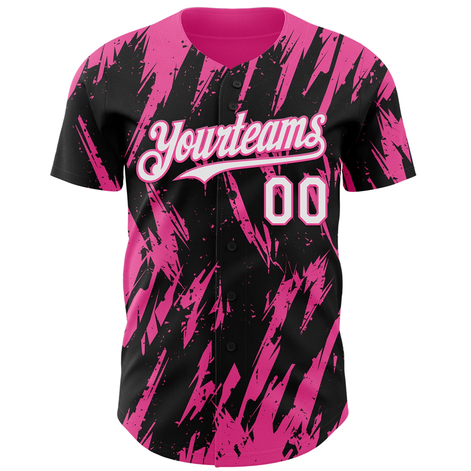 Custom Black White-Pink Splatter Torn Sharp Brush Stroke Authentic Baseball Jersey - Image 2