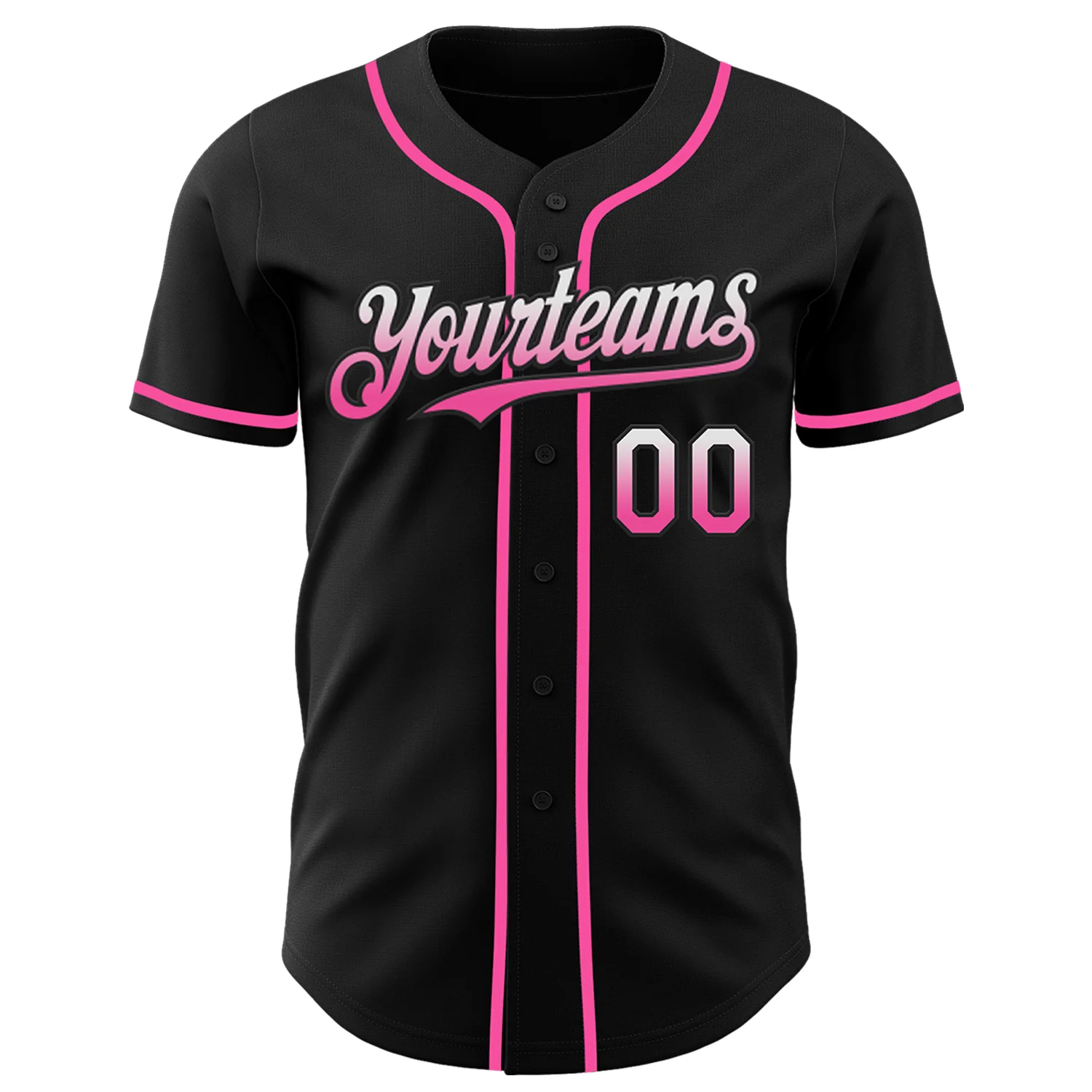 Custom Black White-Pink Authentic Fade Fashion Baseball Jersey - Image 2