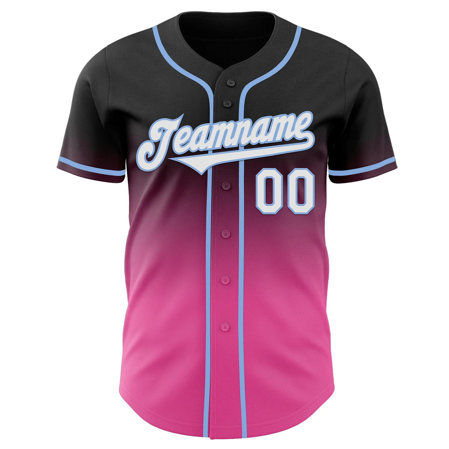 Custom Black White Pink-Light Blue Authentic Fade Fashion Baseball Jersey - Image 2