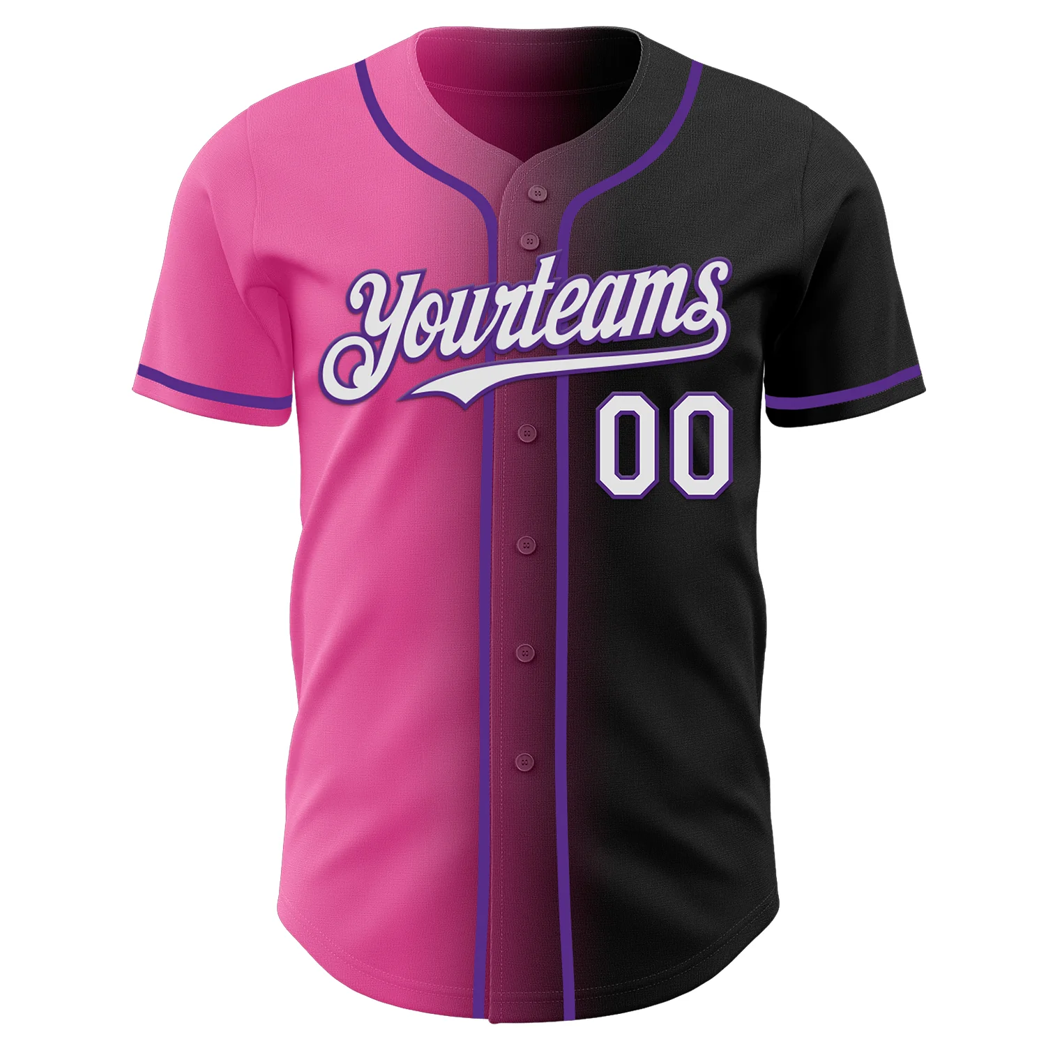 Custom Black White Pink-Purple Authentic Gradient Fashion Baseball Jersey - Image 2