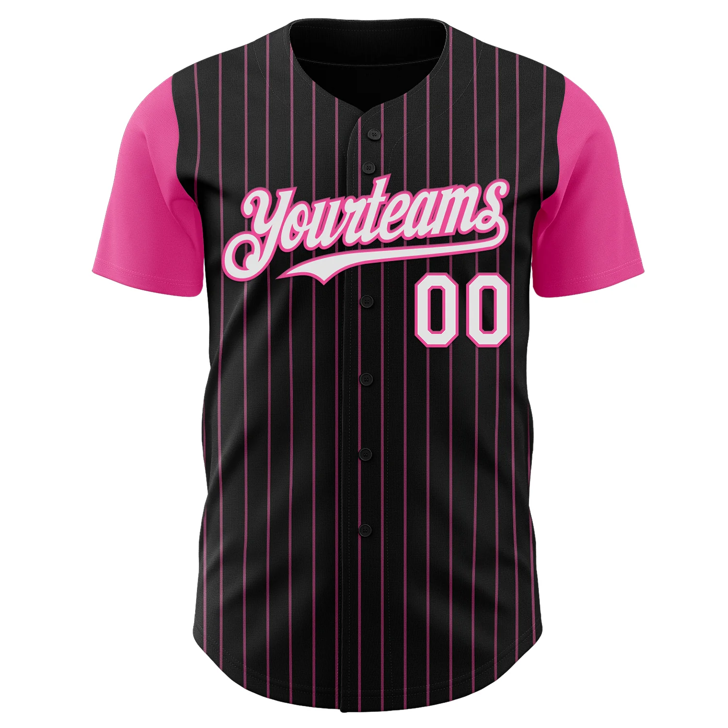 Custom Black Pink Pinstripe White Authentic Two Tone Baseball Jersey - Image 2