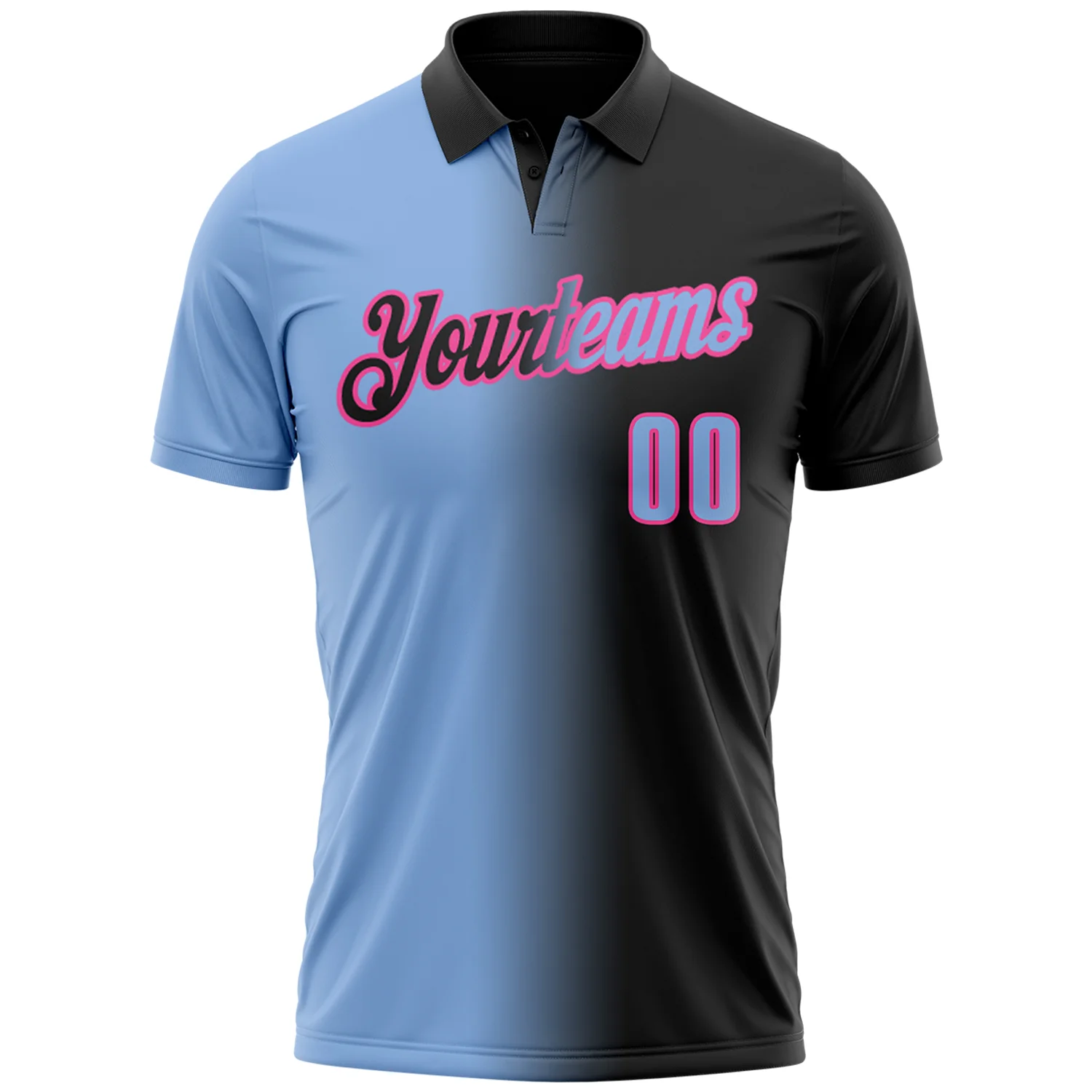 Custom Black Light Blue-Pink 3D Gradient Fashion Performance Polo Shirt - Image 2