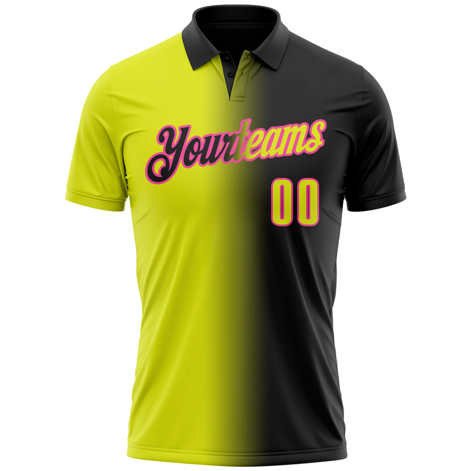 Custom Black Neon Yellow-Pink 3D Gradient Fashion Performance Polo Shirt - Image 2