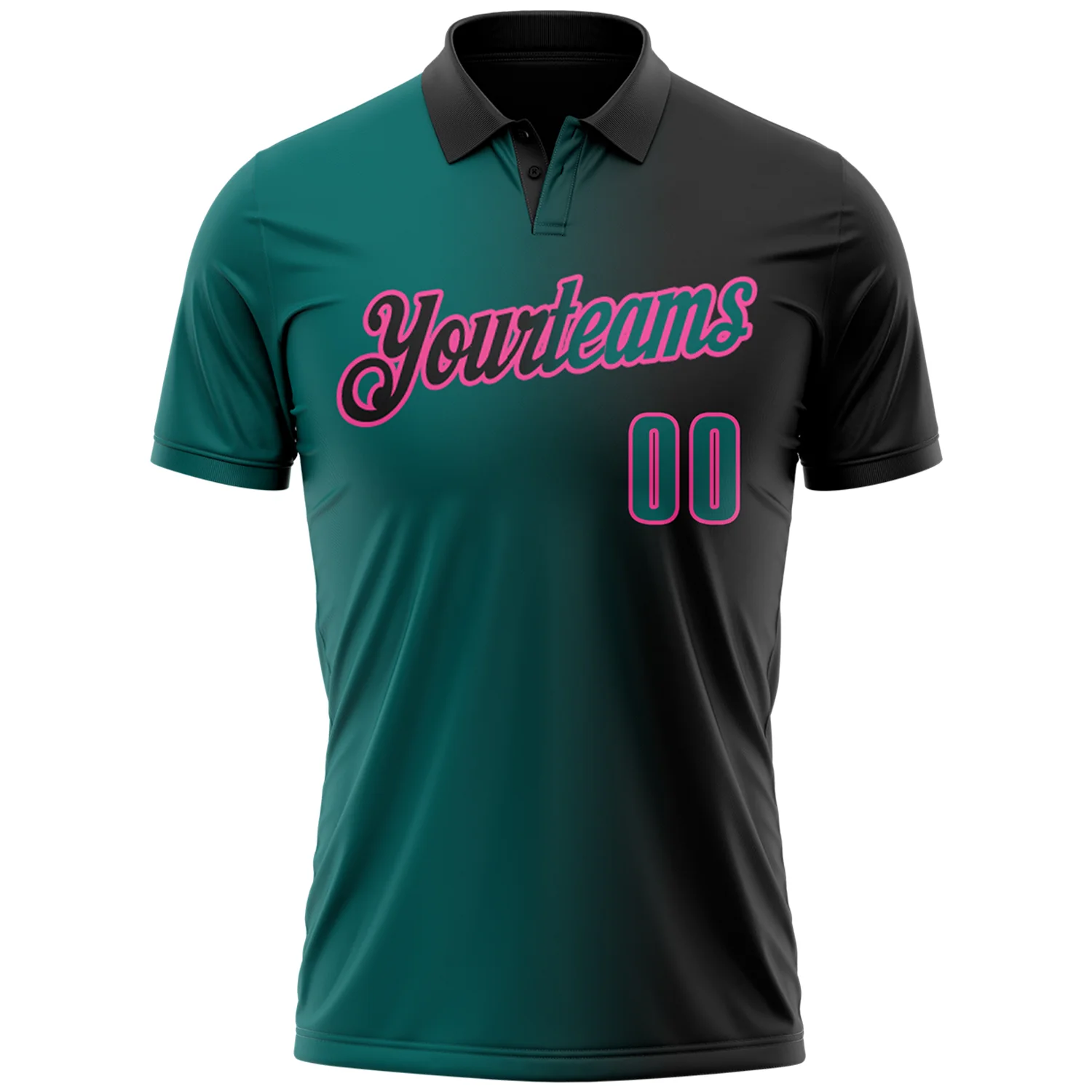 Custom Black Teal-Pink 3D Gradient Fashion Performance Polo Shirt - Image 2