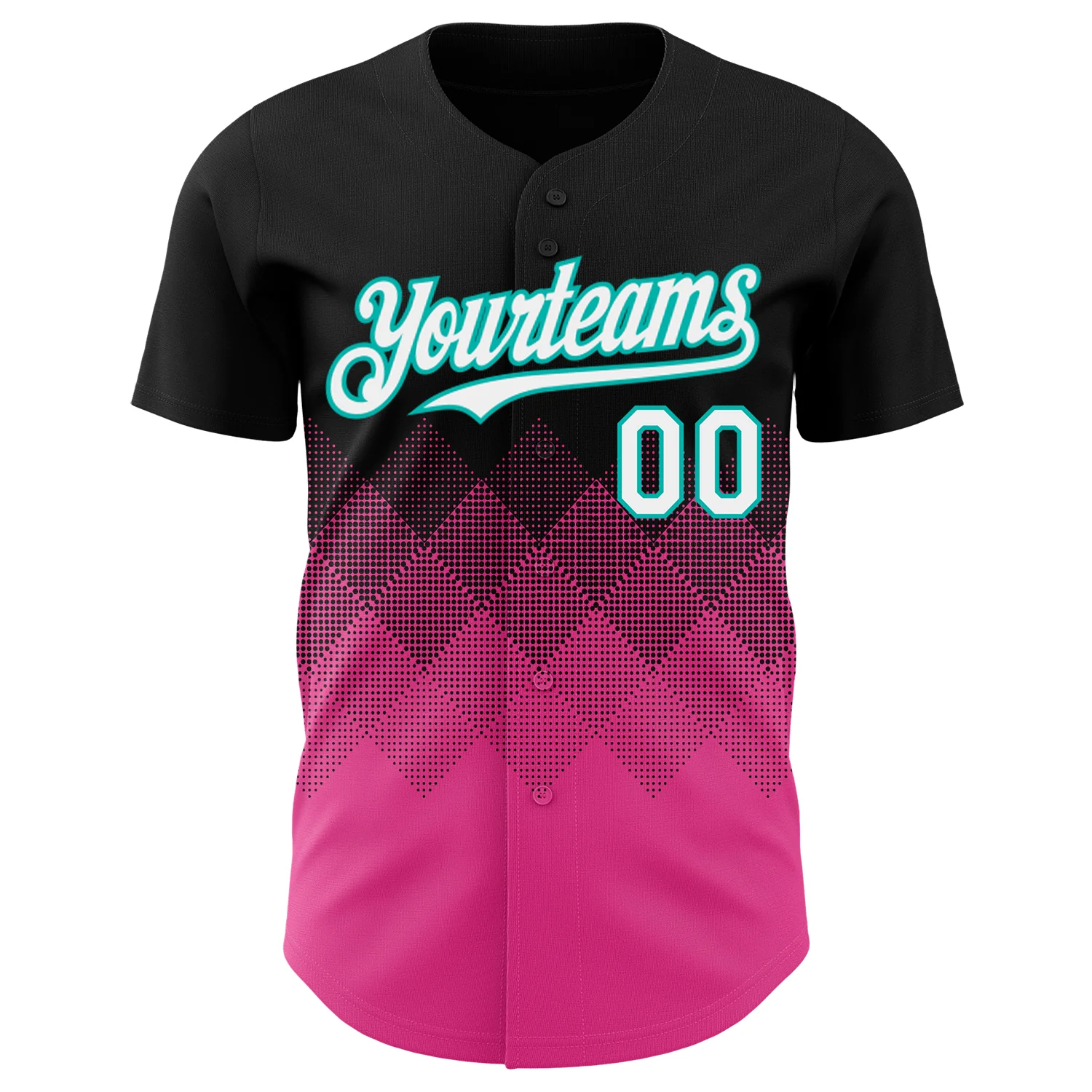 Custom Black White Pink-Aqua 3D Gradient Square Shape Authentic Baseball Jersey - Image 2