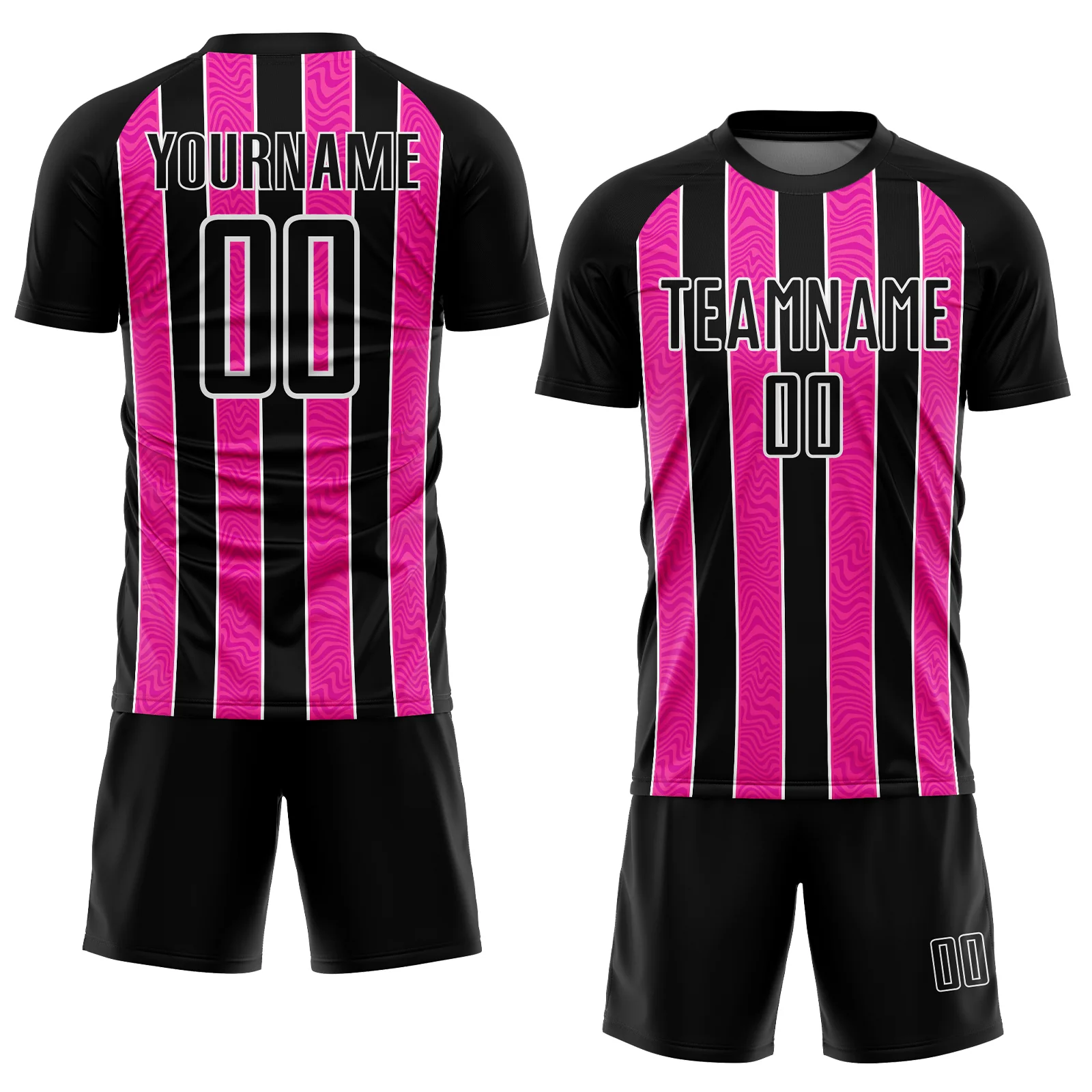 Custom Black Pink-White Line Sublimation Soccer Uniform Jersey - Image 2