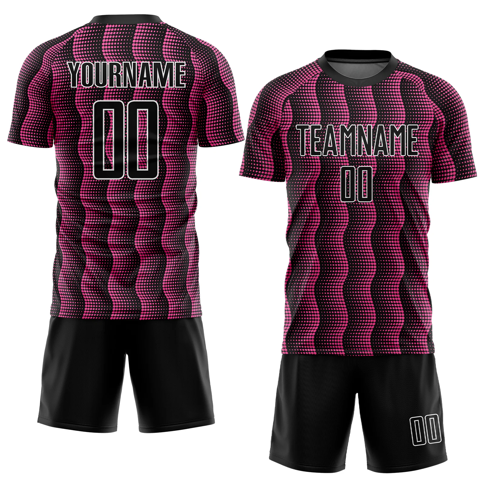 Custom Black Pink-White Geometric Shape Sublimation Soccer Uniform Jersey - Image 2
