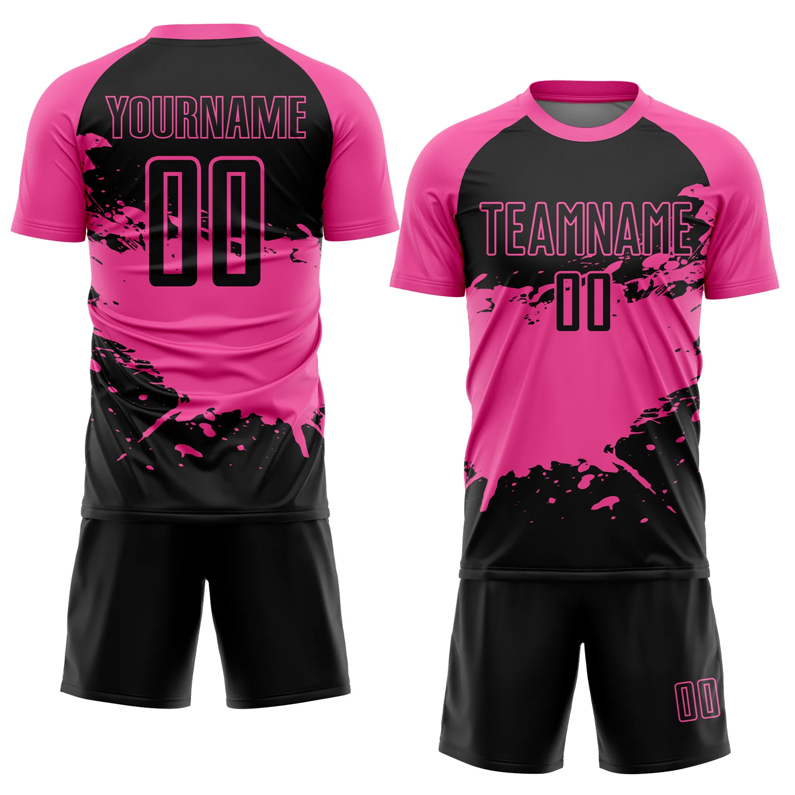 Custom Black Pink-White Splash Sublimation Soccer Uniform Jersey - Image 2
