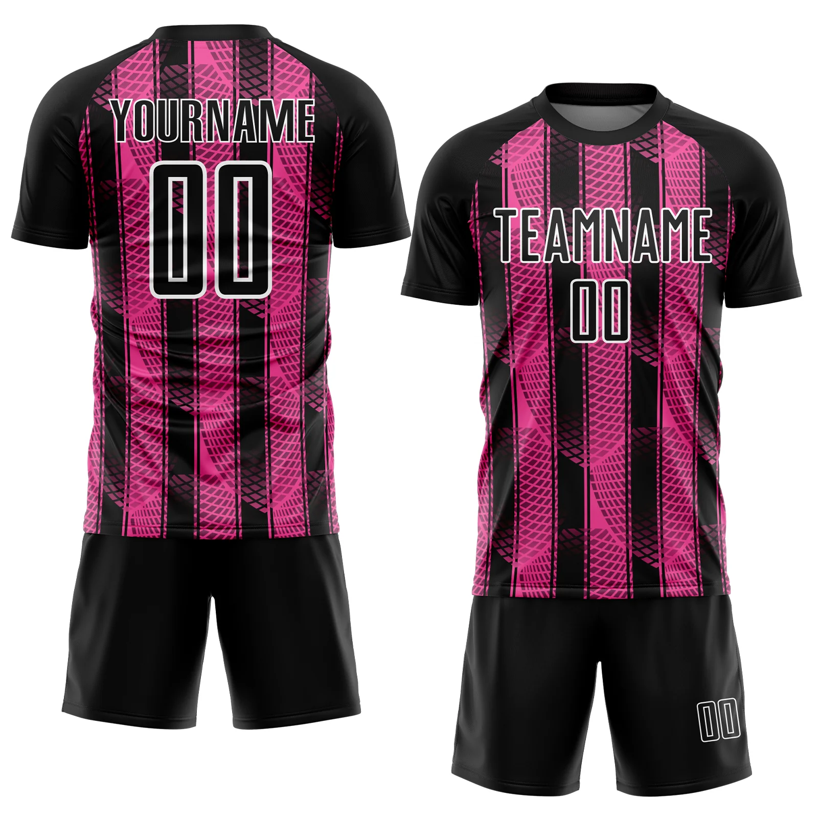 Custom Black Pink-White Abstract Network Sublimation Soccer Uniform Jersey - Image 2