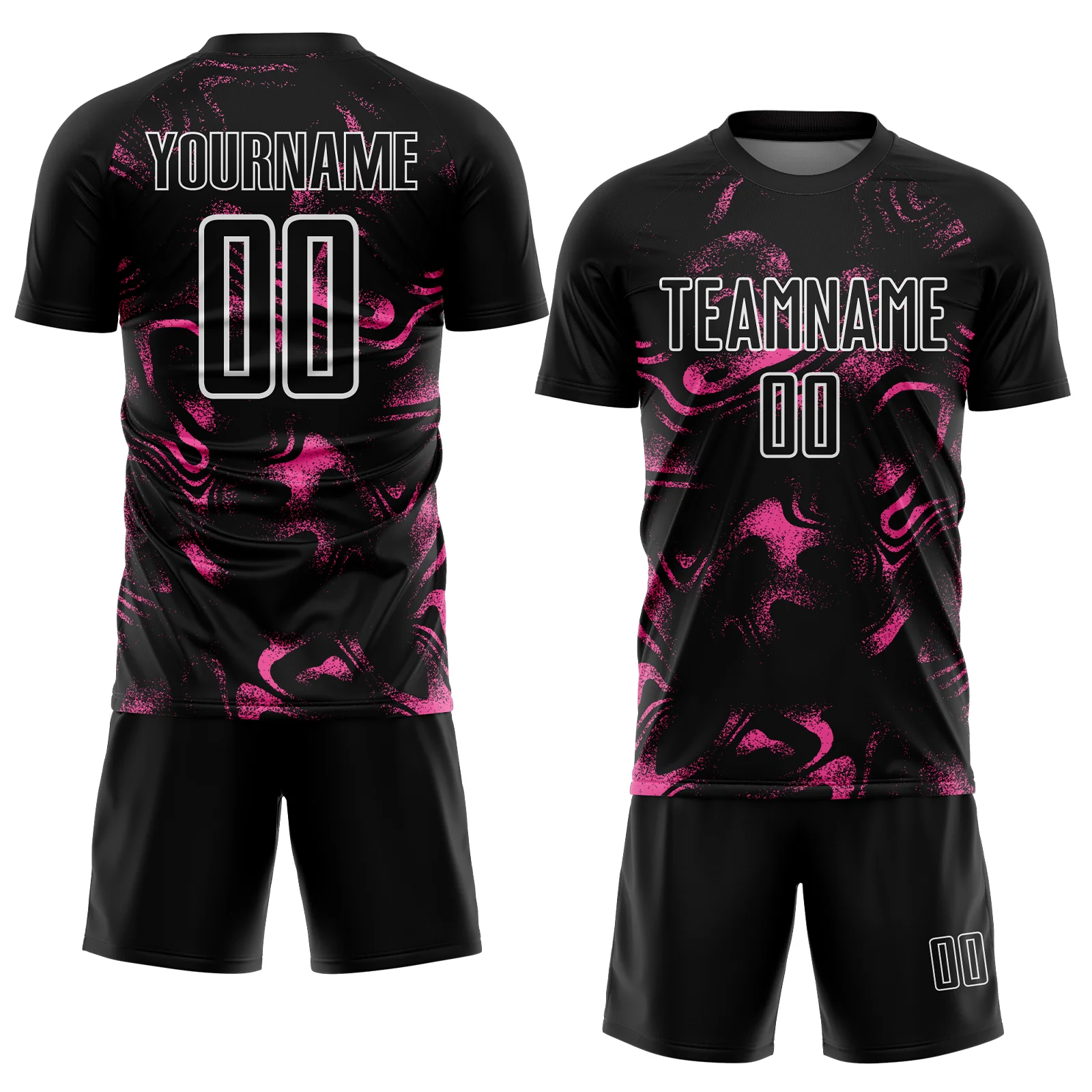 Custom Black Pink-White Abstract Liquid Sublimation Soccer Uniform Jersey - Image 2