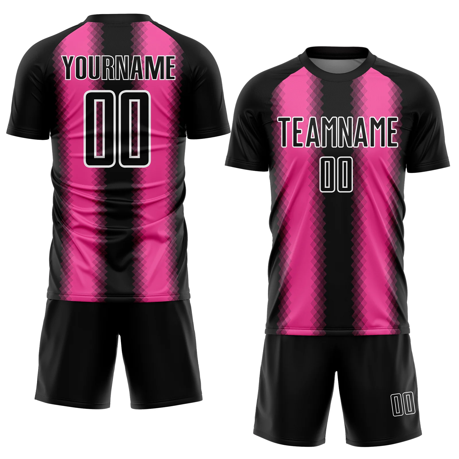 Custom Black Pink-White Zigzag Diamond Stripe Sports Sublimation Soccer Uniform Jersey - Image 2