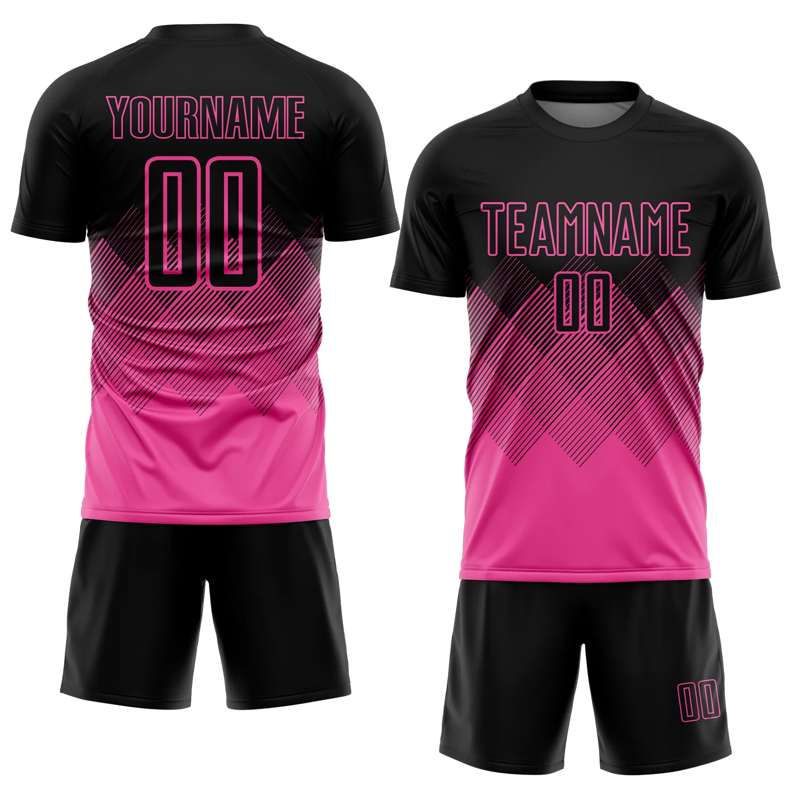 Custom Black Pink Gradient Diamond Diagonal Lines Sports Sublimation Soccer Uniform Jersey - Image 2