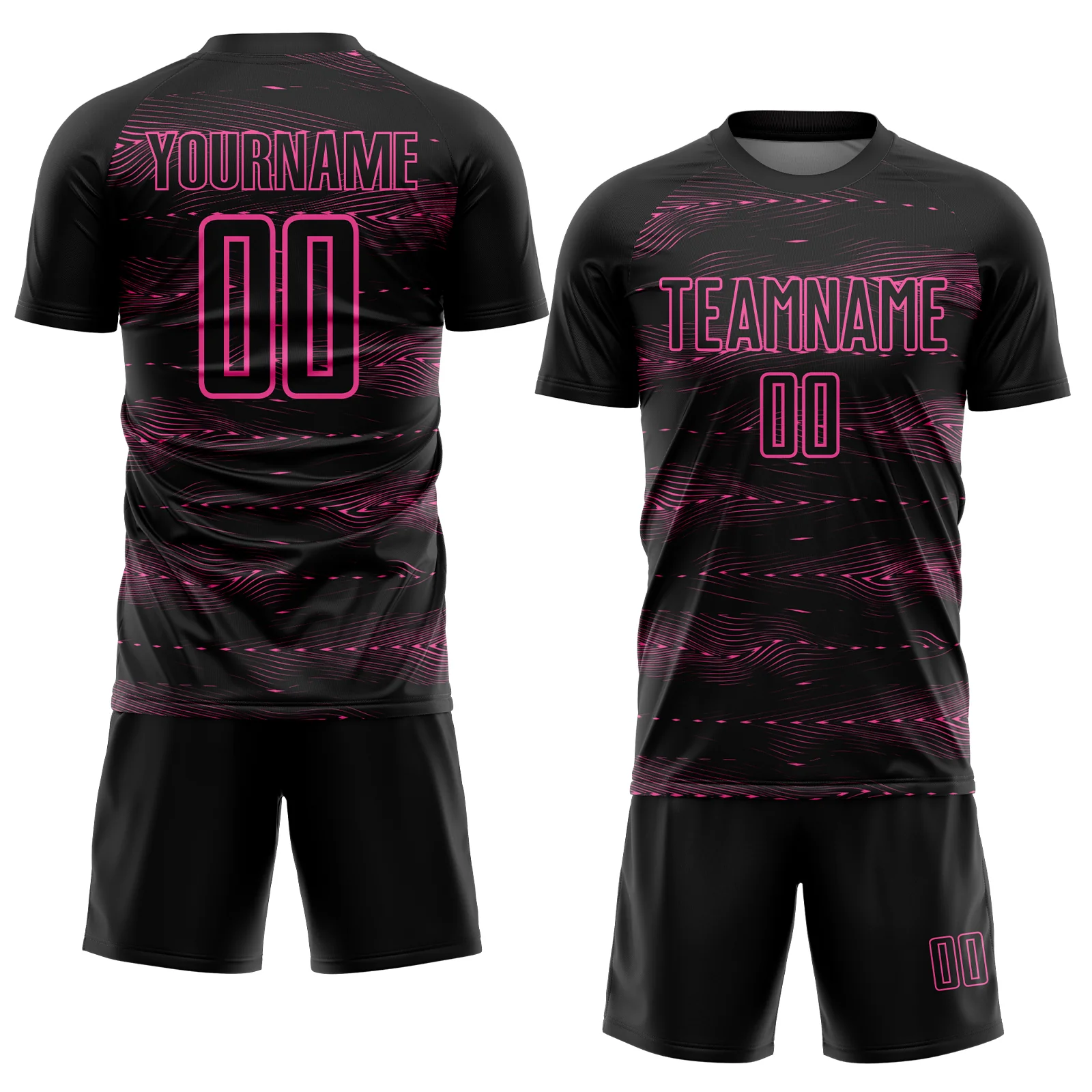 Custom Black Pink Streamline Wave Cyberpunk Neon Tech Sports Sublimation Soccer Uniform Jersey - Image 2