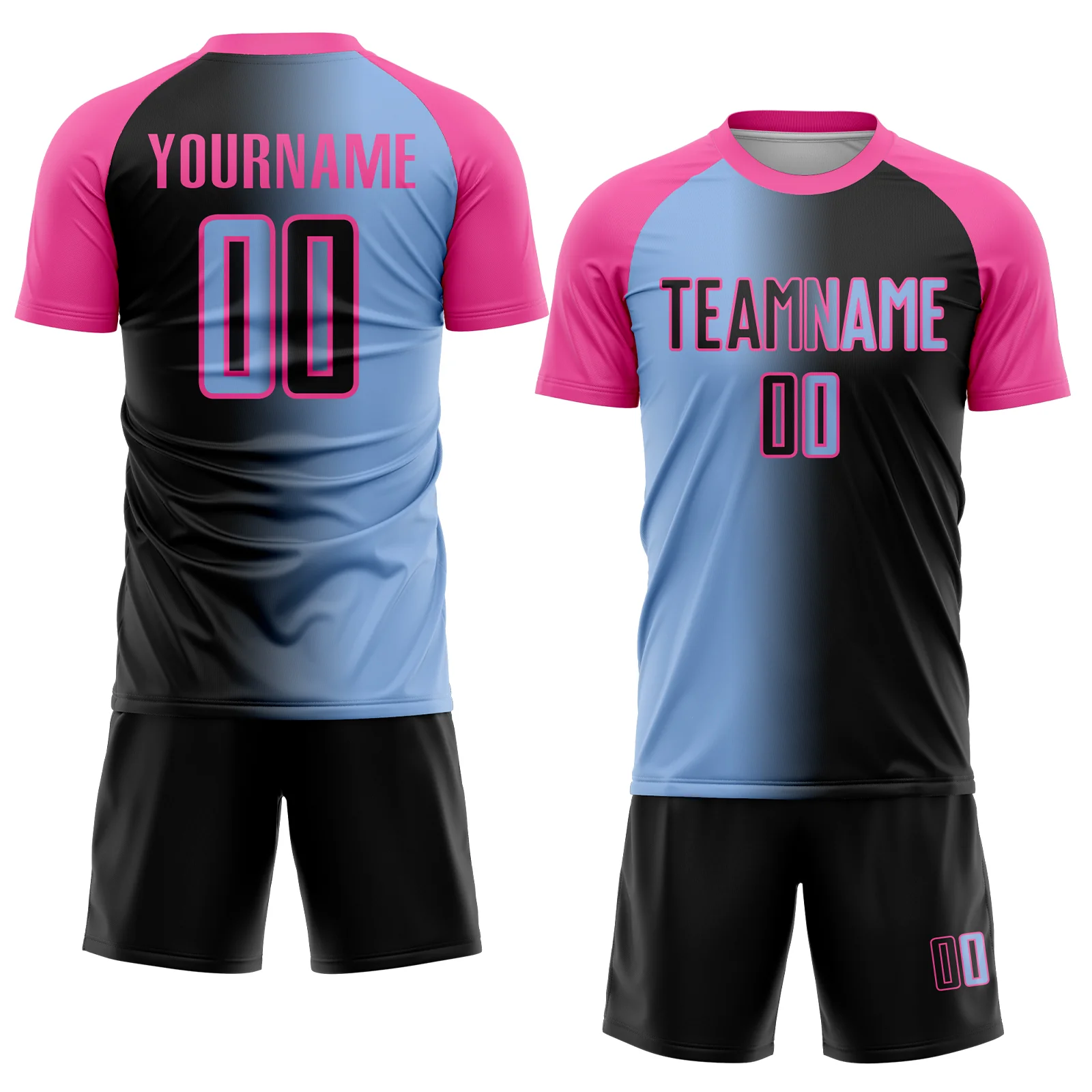 Custom Black Light Blue-Pink Sublimation Gradient Fashion Soccer Uniform Jersey - Image 2
