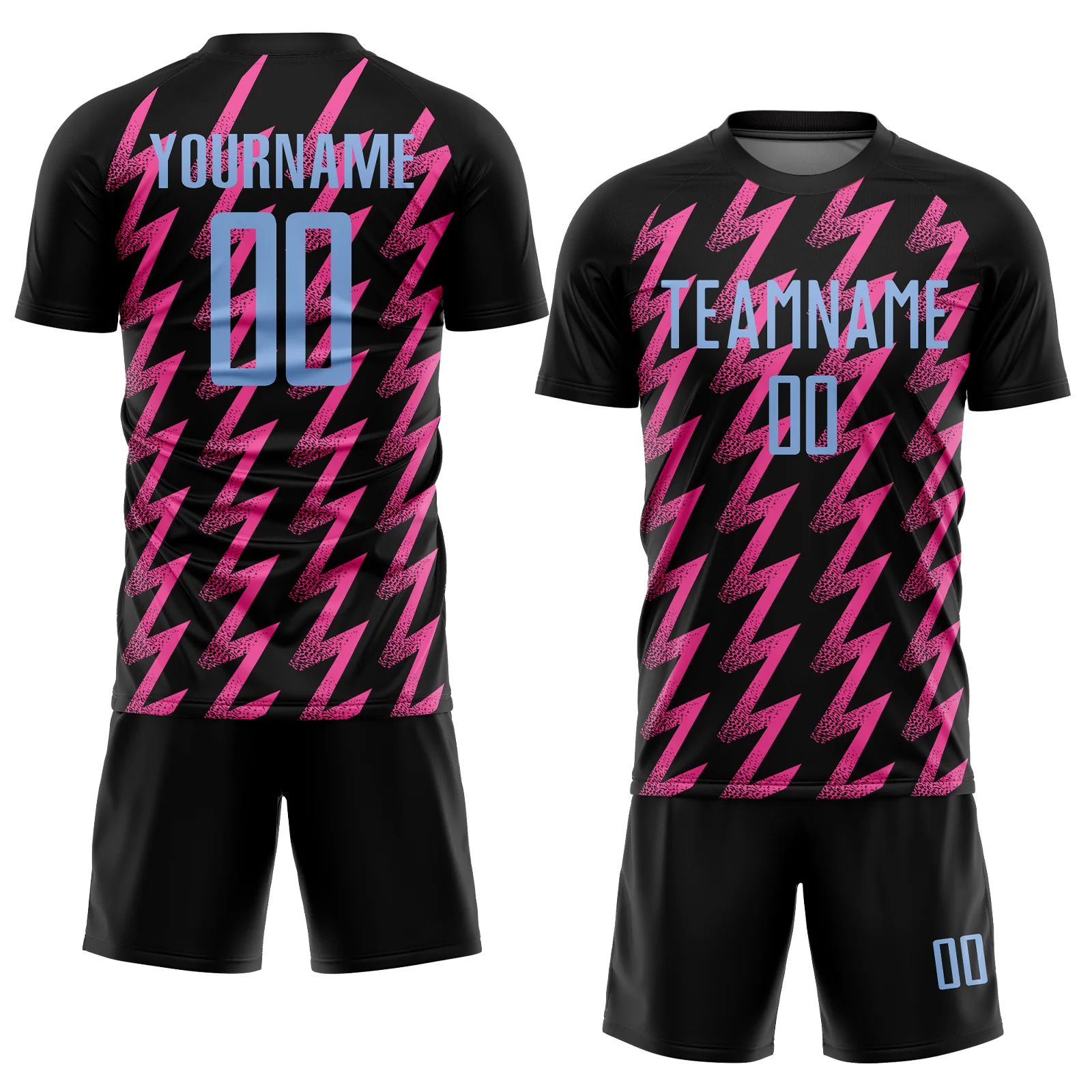 Custom Black Light Blue-Pink Zigzag Shape Sublimation Soccer Uniform Jersey - Image 2