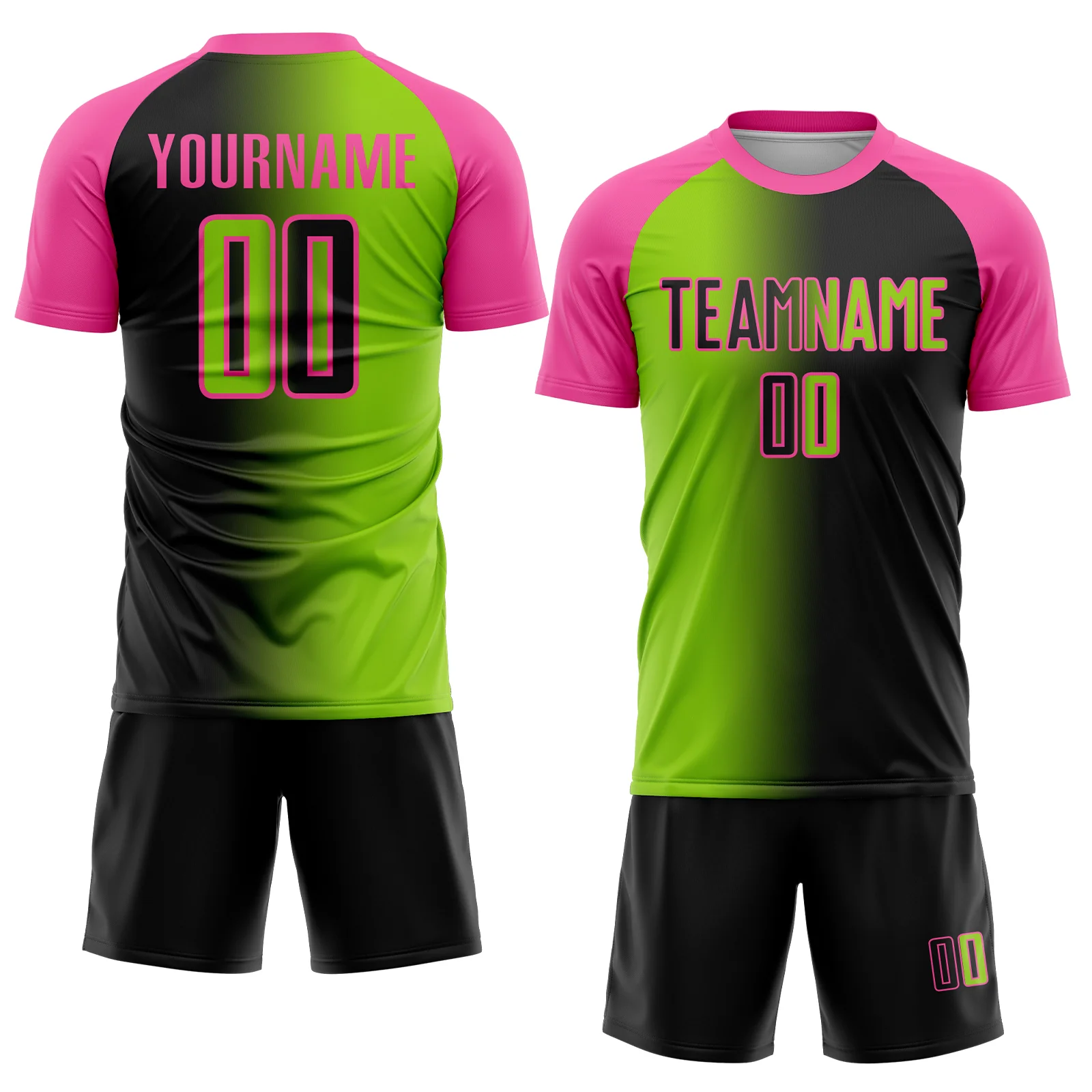 Custom Black Neon Green-Pink Sublimation Gradient Fashion Soccer Uniform Jersey - Image 2