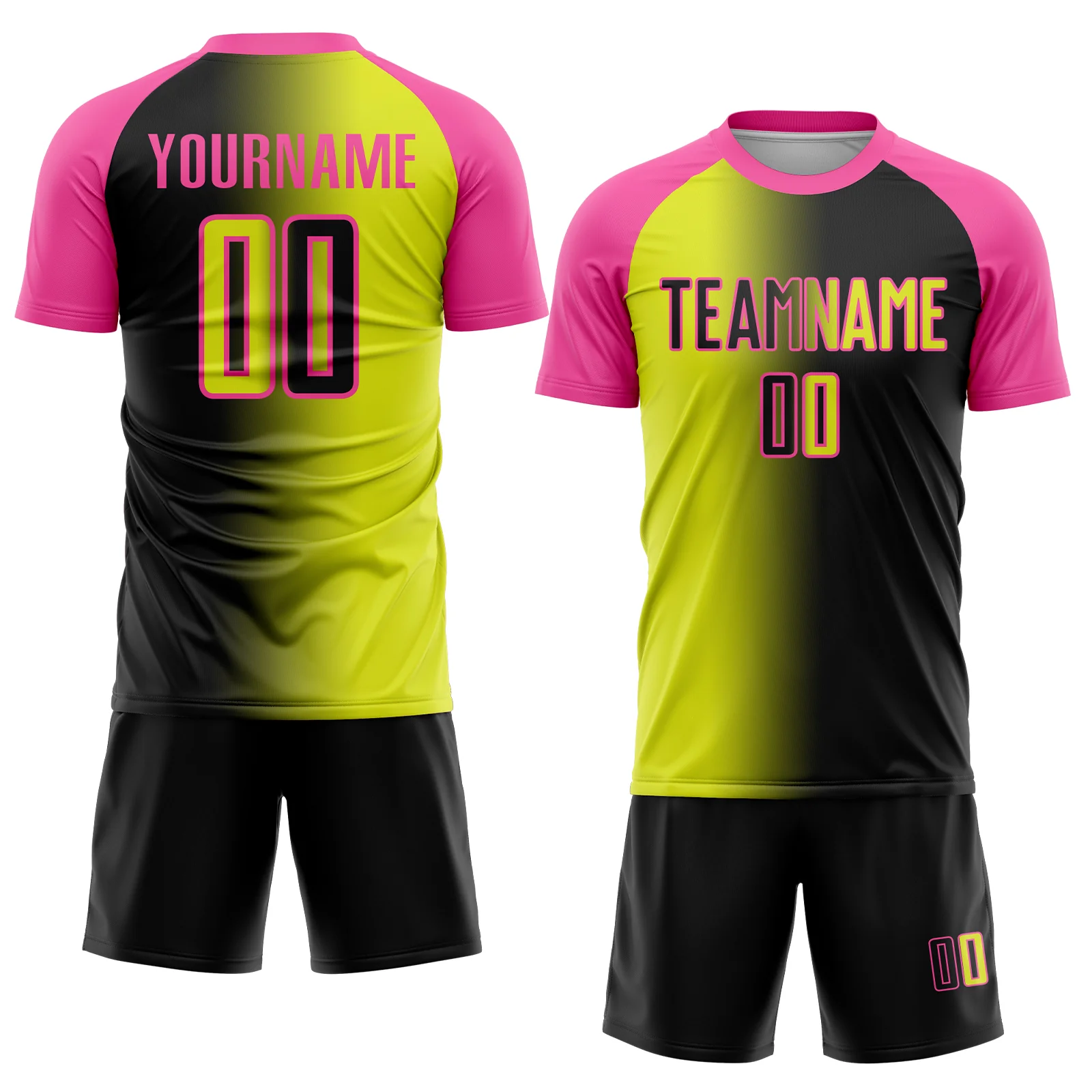 Custom Black Neon Yellow-Pink Sublimation Gradient Fashion Soccer Uniform Jersey - Image 2
