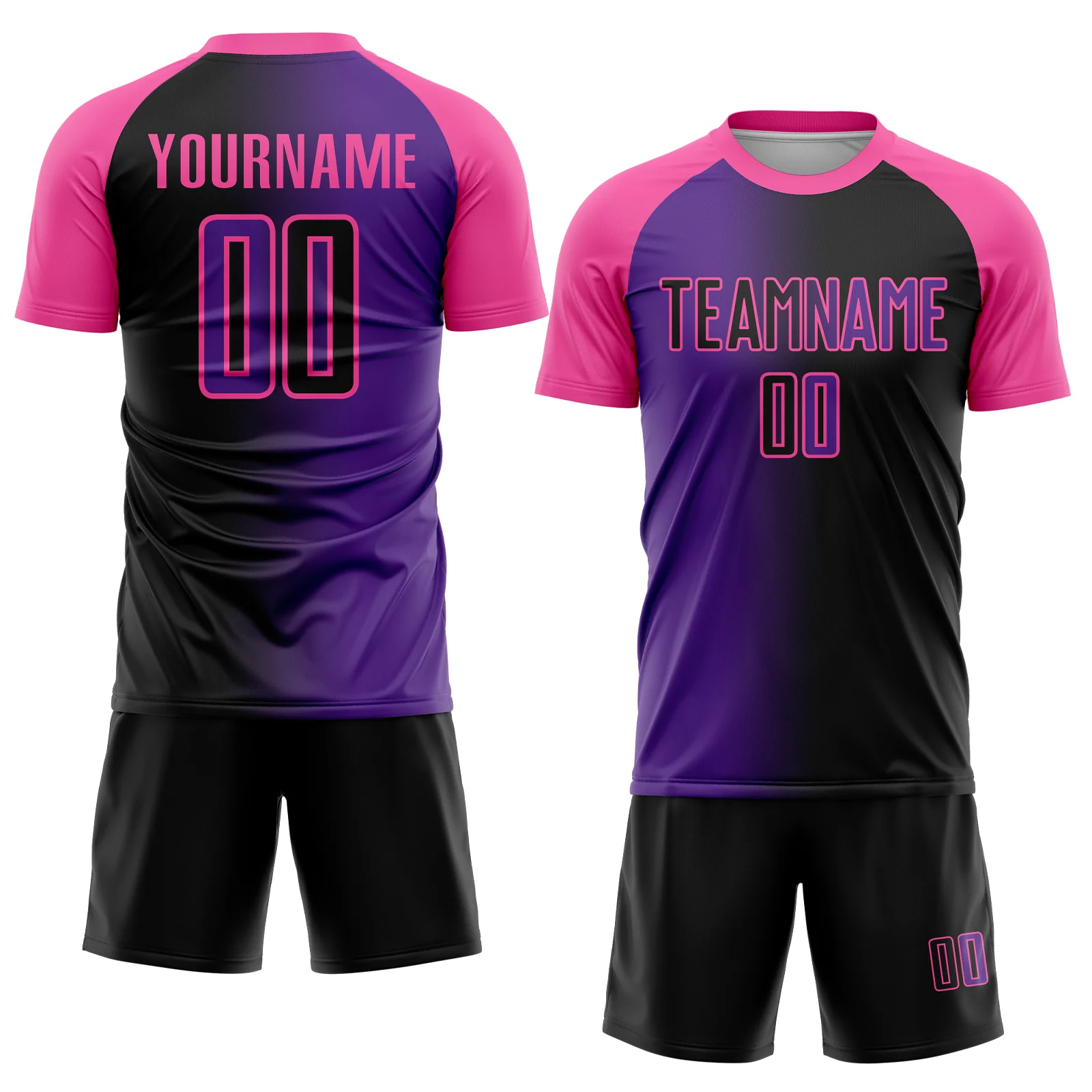 Custom Black Purple-Pink Sublimation Gradient Fashion Soccer Uniform Jersey - Image 2