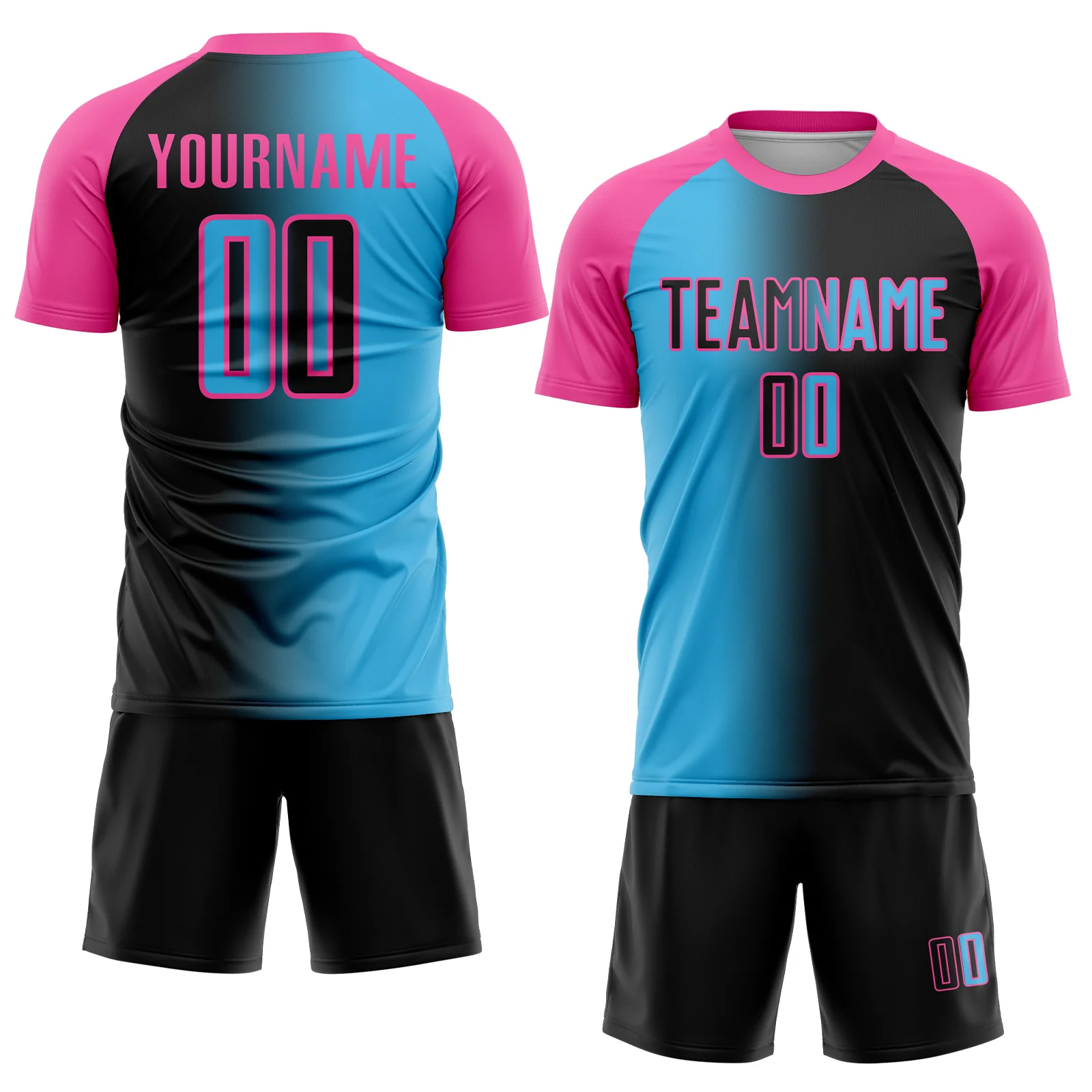 Custom Black Sky Blue-Pink Sublimation Gradient Fashion Soccer Uniform Jersey - Image 2